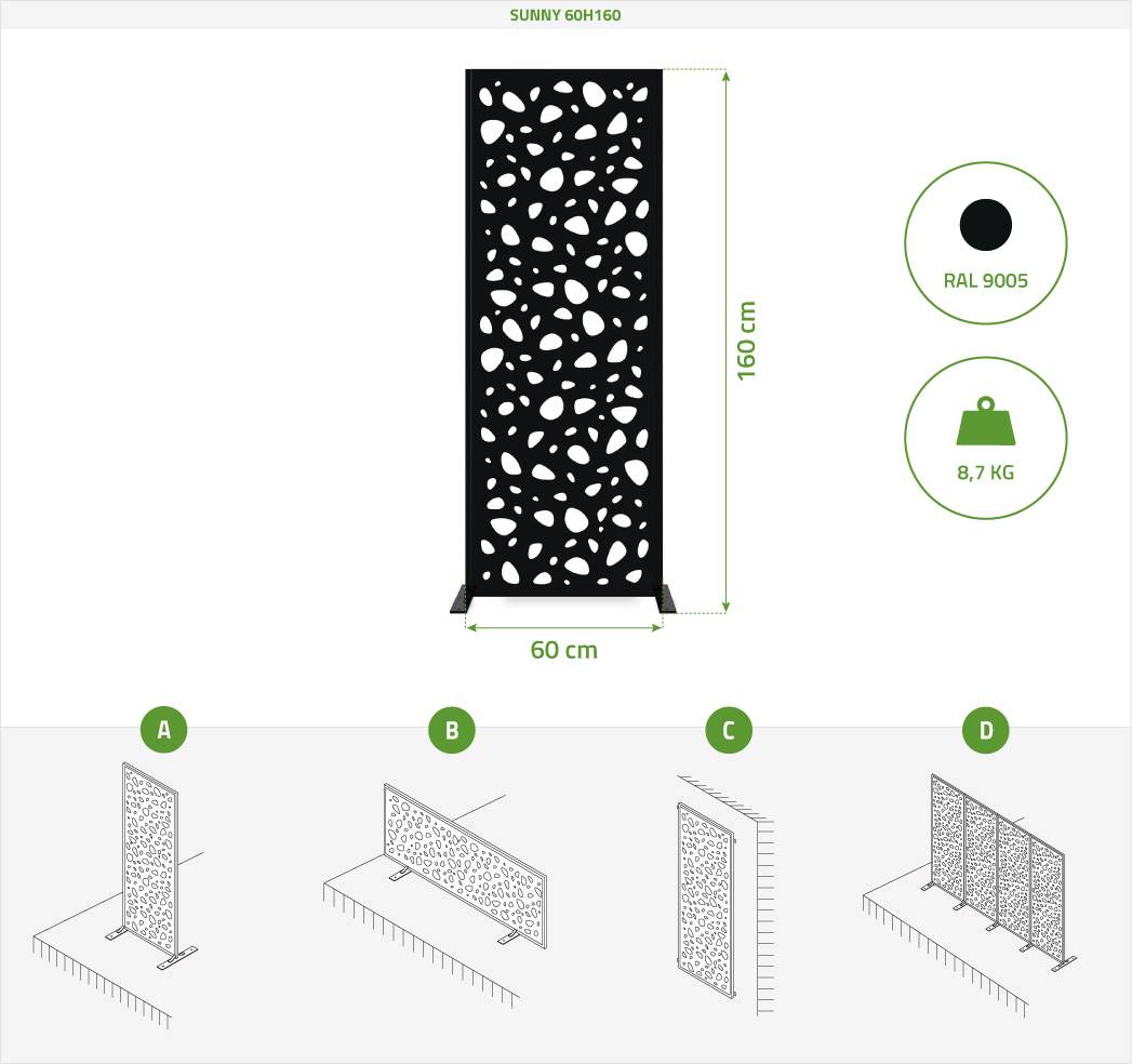 Casanoov Lot de 3 panneaux décoratifs SUNNY Noir H.160 cm motifs intégral - Image 2