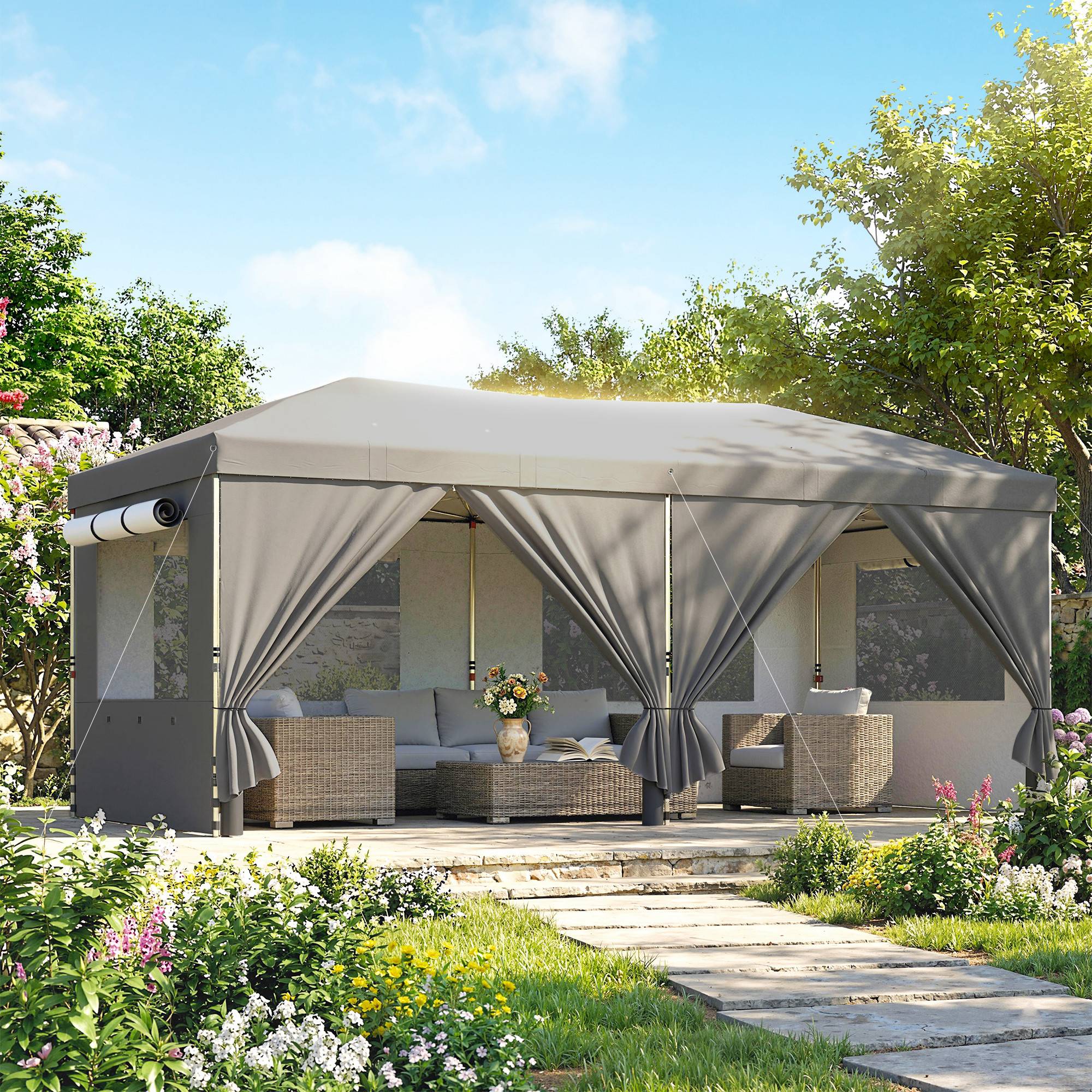 Outsunny - Tonnelle pliante réglable en hauteur protection UV50+ - montage facile - tissu oxford et métal - 3 x 6 m - gris foncé - Outsunny - Image 6