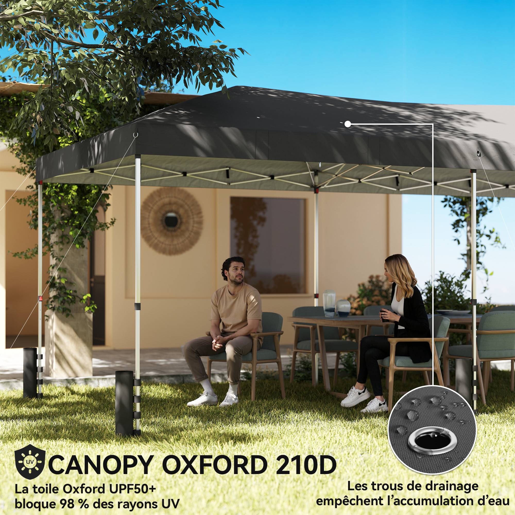 Outsunny - Tonnelle pliante réglable en hauteur protection UV50+ - montage facile - tissu oxford et métal - 3 x 6 m - gris foncé - Outsunny - Image 7