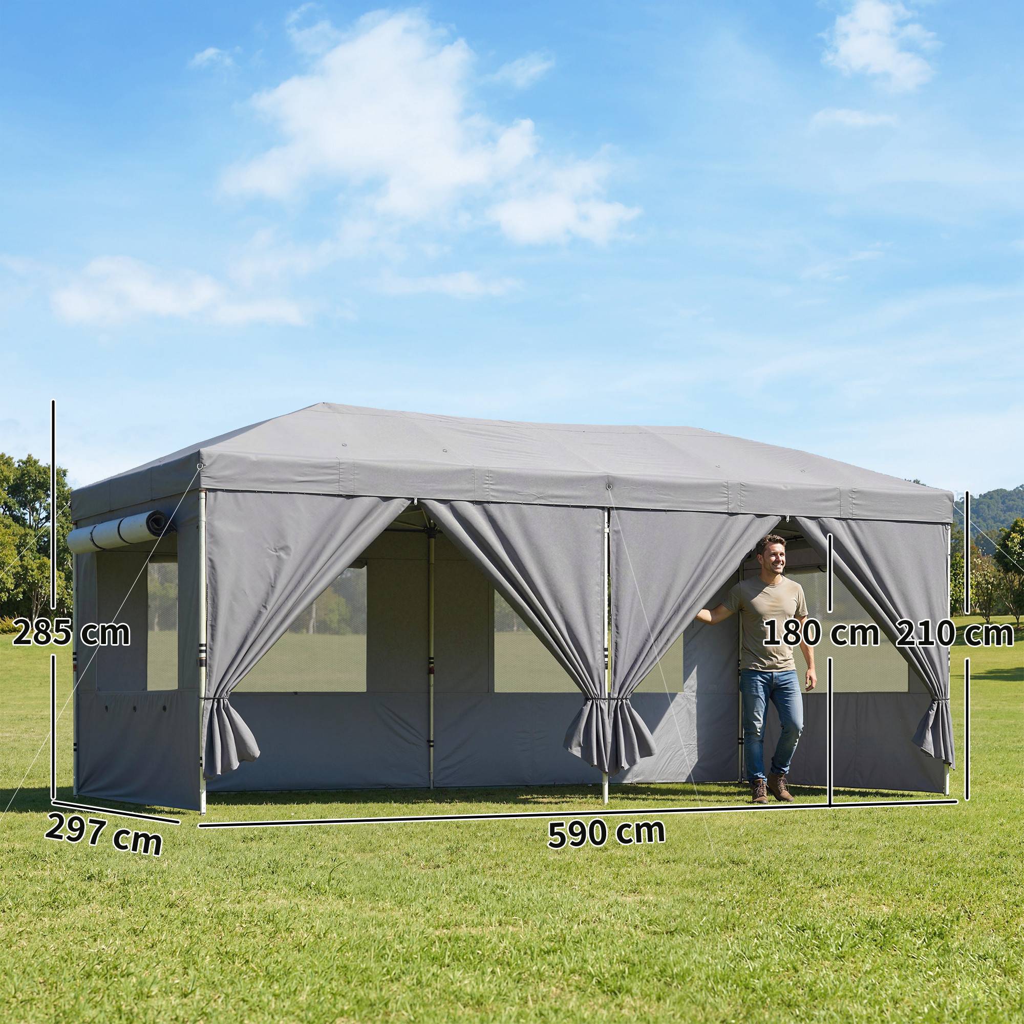 Outsunny - Tonnelle pliante réglable en hauteur protection UV50+ - montage facile - tissu oxford et métal - 3 x 6 m - gris foncé - Outsunny - Image 3