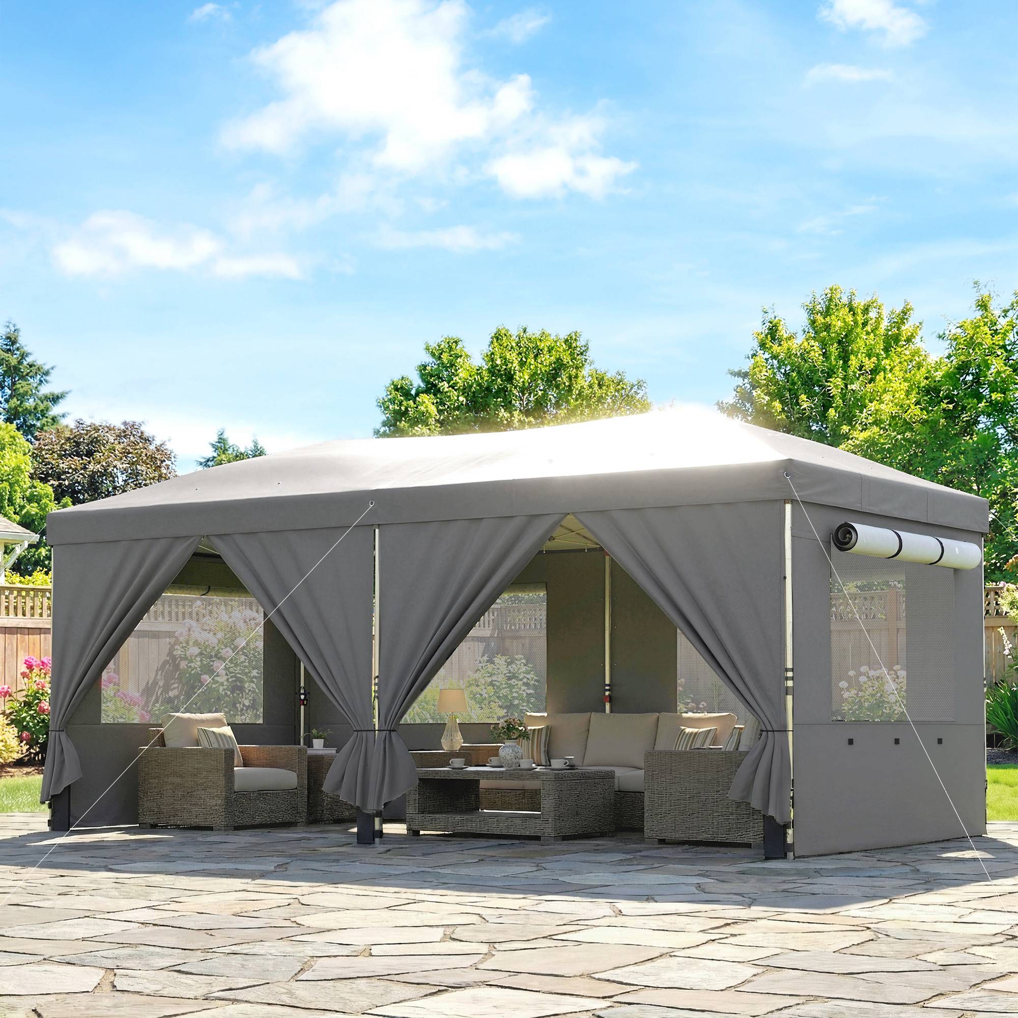 Outsunny - Tonnelle pliante réglable en hauteur protection UV50+ - montage facile - tissu oxford et métal - 3 x 6 m - gris foncé - Outsunny - Image 2