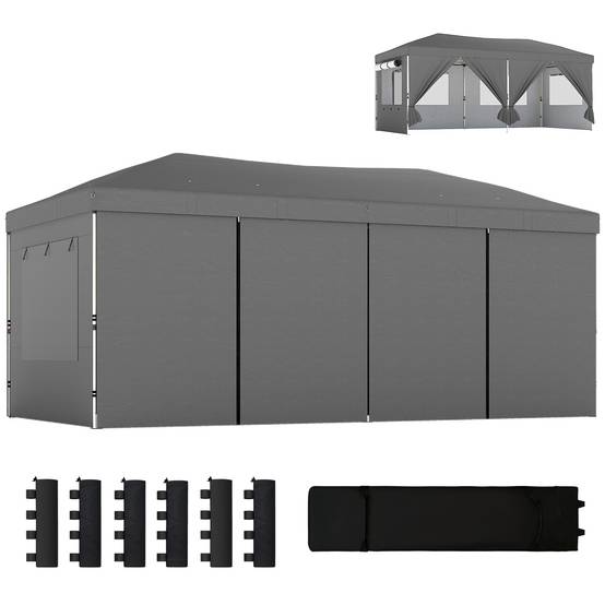 Outsunny - Tonnelle pliante réglable en hauteur protection UV50+ - montage facile - tissu oxford et métal - 3 x 6 m - gris foncé - Outsunny - Image 5