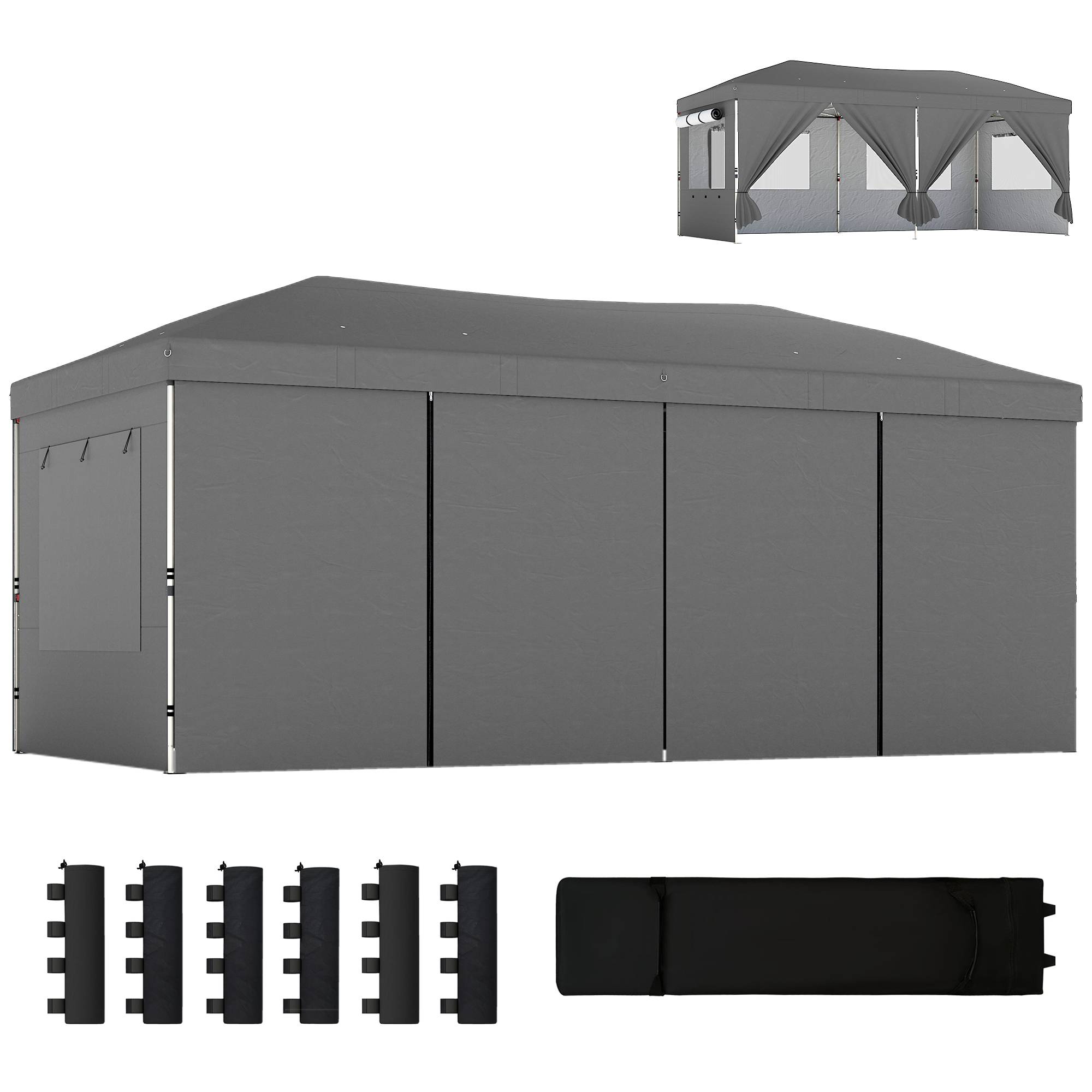 Outsunny - Tonnelle pliante réglable en hauteur protection UV50+ - montage facile - tissu oxford et métal - 3 x 6 m - gris foncé - Outsunny - Image 5