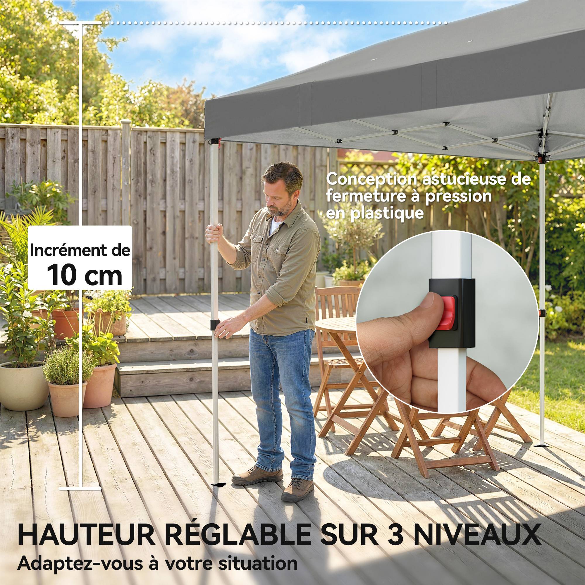 Outsunny - Tonnelle pliante réglable en hauteur protection UV50+ - montage facile - tissu oxford et métal - 3 x 6 m - gris foncé - Outsunny - Image 8