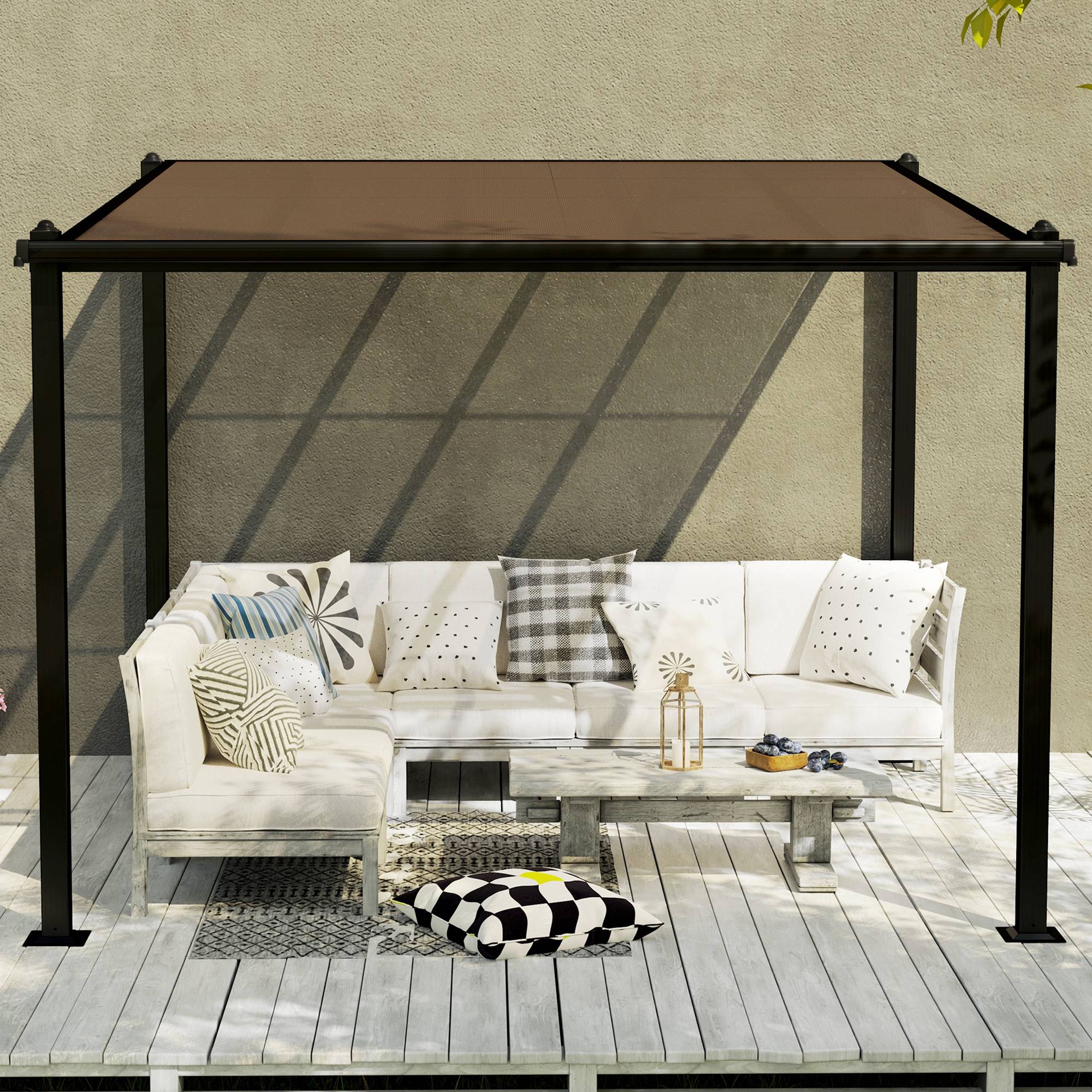 Pergola adossée aluminium pour terrasse toit polycarbonate étanche gris 3x3m - ComfortXL Outdoor Living - Image 10