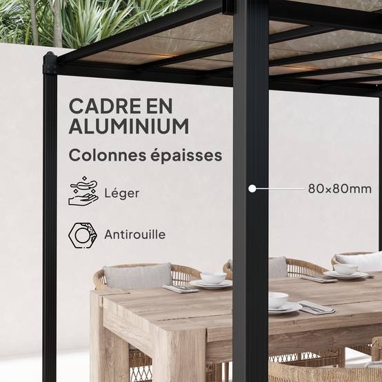 Pergola adossée aluminium pour terrasse toit polycarbonate étanche gris 3x3m - ComfortXL Outdoor Living - Image 8