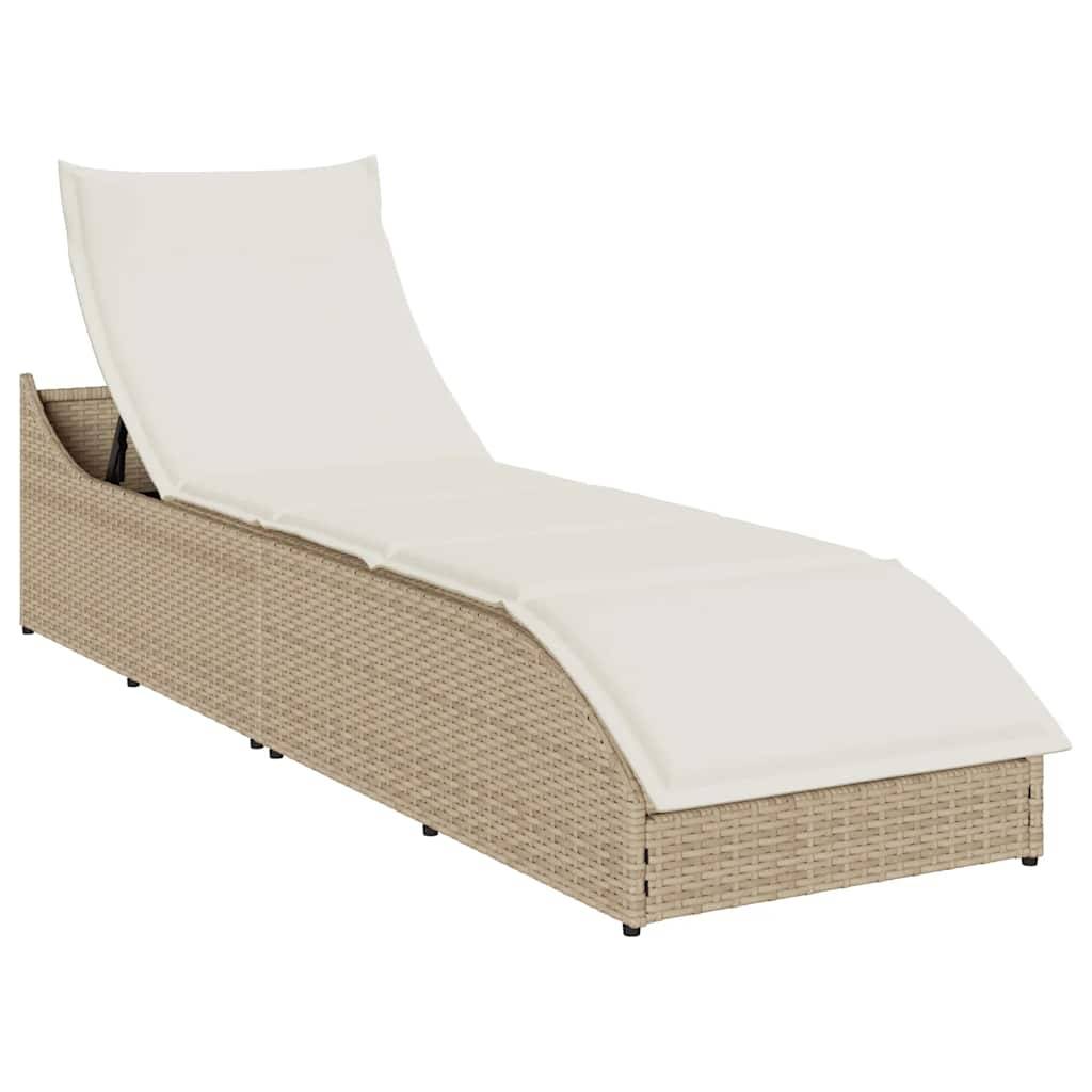 Chaise Longue Extérieur Poly Rotin Pliante Coffre Rangement Beige – ComfortXL Outdoor Living - Image 1