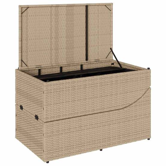 Chaise Longue Extérieur Poly Rotin Pliante Coffre Rangement Beige – ComfortXL Outdoor Living - Image 6
