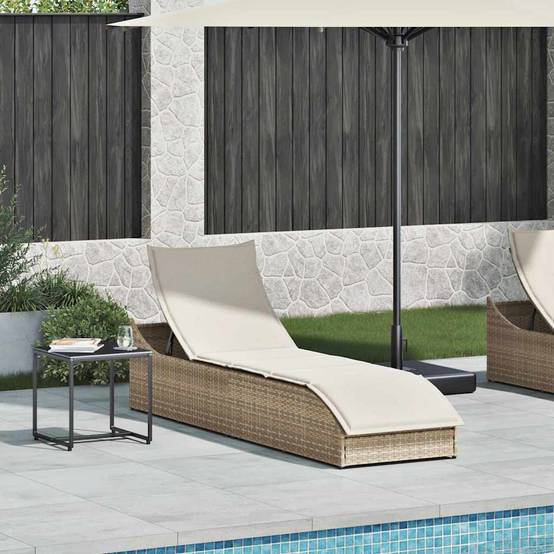 Chaise Longue Extérieur Poly Rotin Pliante Coffre Rangement Beige – ComfortXL Outdoor Living - Image 2