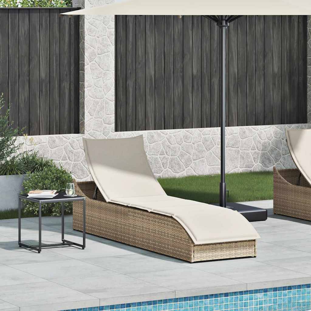 Chaise Longue Extérieur Poly Rotin Pliante Coffre Rangement Beige – ComfortXL Outdoor Living - Image 2