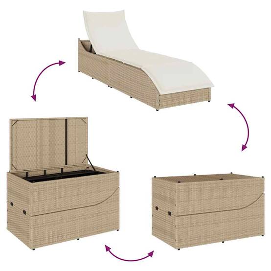Chaise Longue Extérieur Poly Rotin Pliante Coffre Rangement Beige – ComfortXL Outdoor Living - Image 9