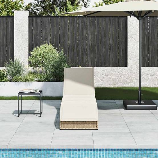 Chaise Longue Extérieur Poly Rotin Pliante Coffre Rangement Beige – ComfortXL Outdoor Living - Image 3