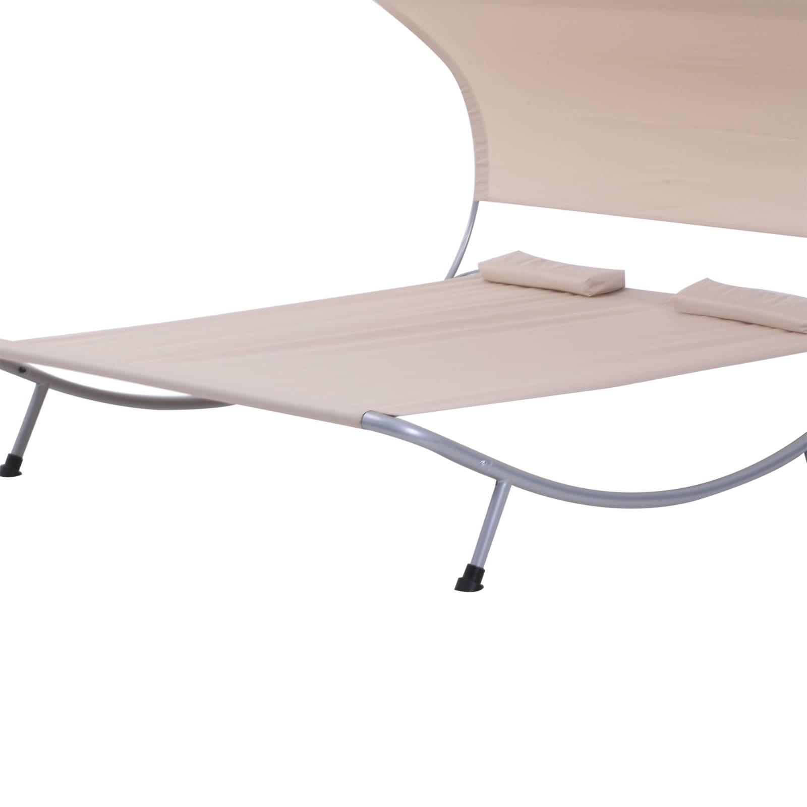Outsunny - Bain de soleil 2 places lit de jardin design contemporain toit réglable 2 roulettes 2 oreillers acier époxy polyester sable - Outsunny - Image 6