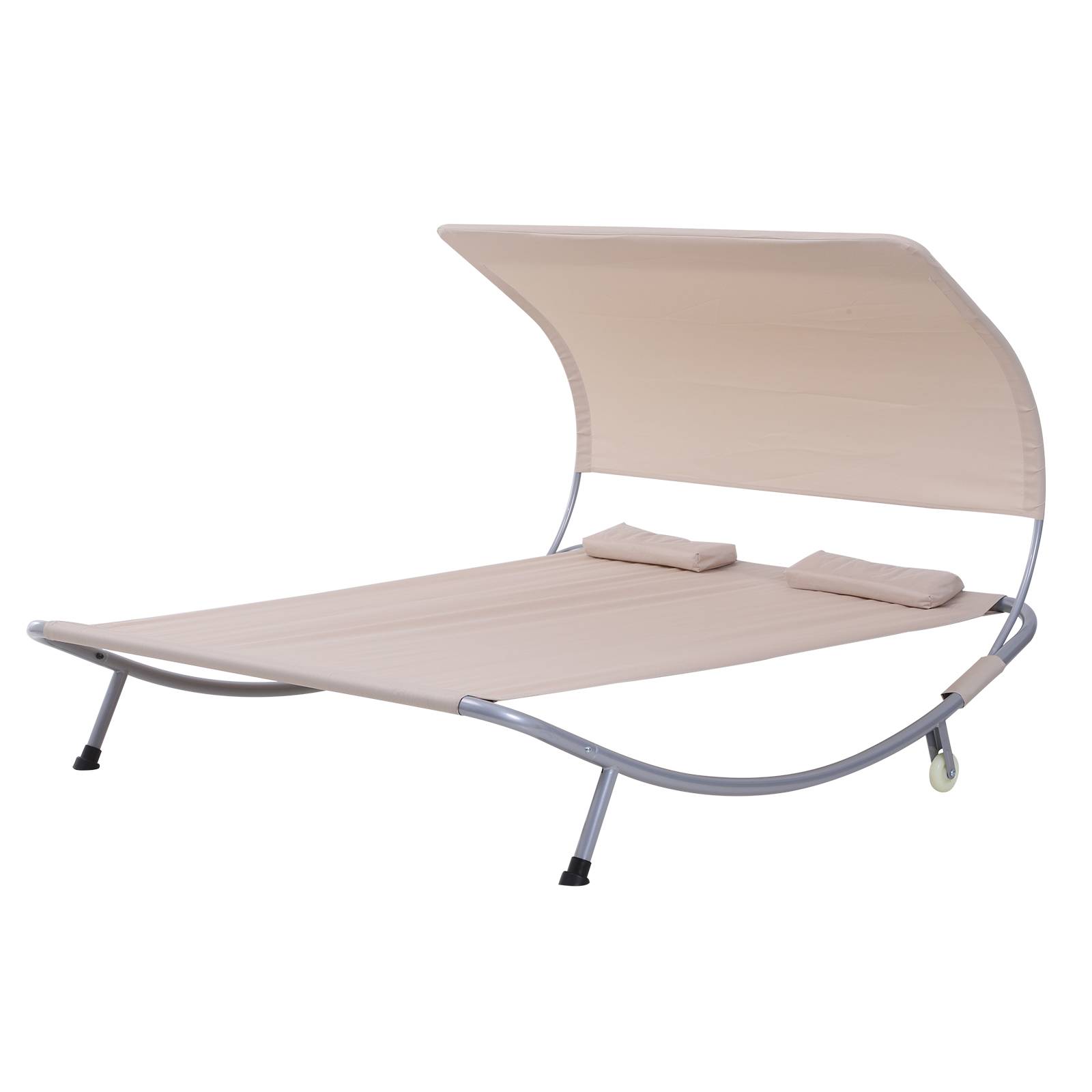 Outsunny - Bain de soleil 2 places lit de jardin design contemporain toit réglable 2 roulettes 2 oreillers acier époxy polyester sable - Outsunny - Image 2