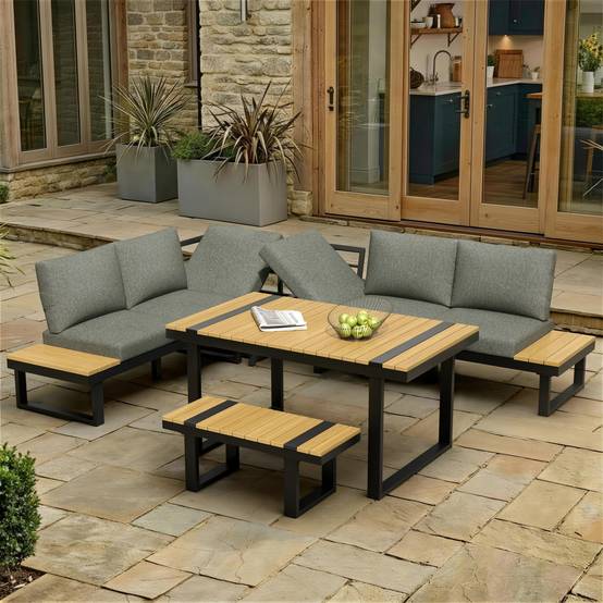 Ensemble de mobilier de jardin, avec inclinaison réglable (5 positions, jusqu'à 55°), tubes en acier galvanisé, beige + gris - Gamm vert Ensemble de mobilier de jardin, avec inclinaison réglable (5 positions, jusqu'à 55°), tubes en acier galvanisé, beige + gris - Gamm vert