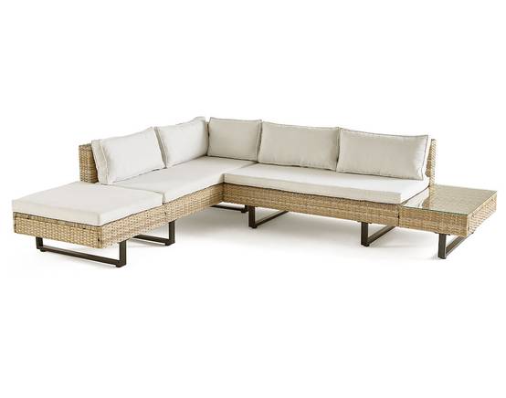 Sashi – salon de jardin d'angle en résine beige et grise – 5 places - coussins gris clair et table incluse - Best Mobilier - Image 4
