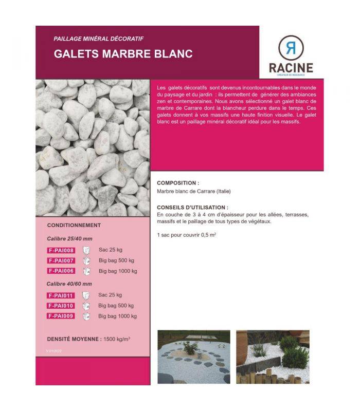 Paillage minéral Galet marbre blanc Carrare 40-60mm, Big bag 500 kg - F-PAI010 - Image 5