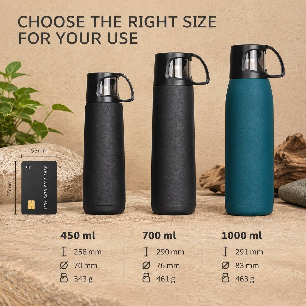 Bouteille Isotherme Acier Inoxydable 1000ml Garde Chaud 12h Froid 24h Réutilisable Avec Tasse - Image 3