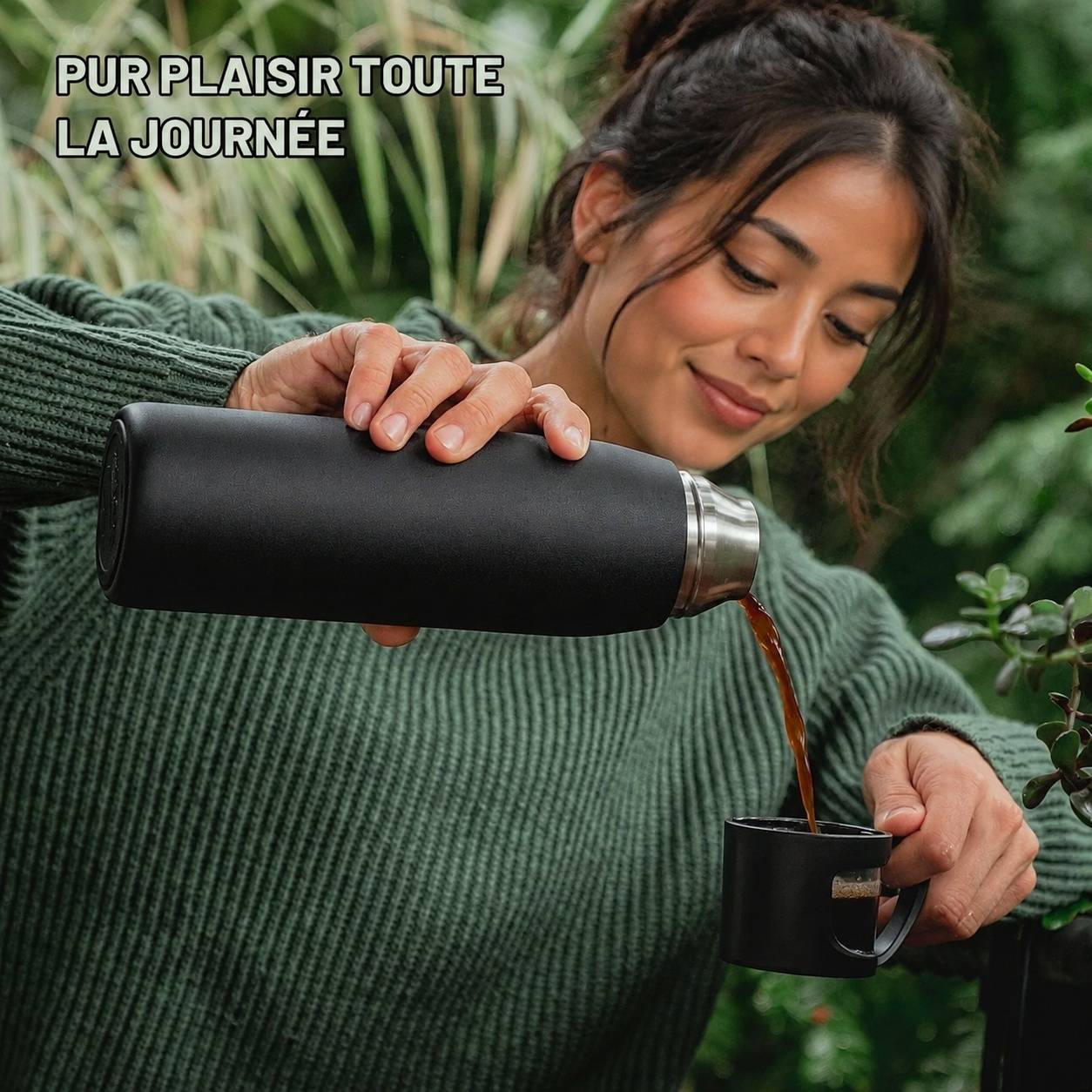 Bouteille Isotherme Acier Inoxydable 1000ml Garde Chaud 12h Froid 24h Réutilisable Avec Tasse - Image 4