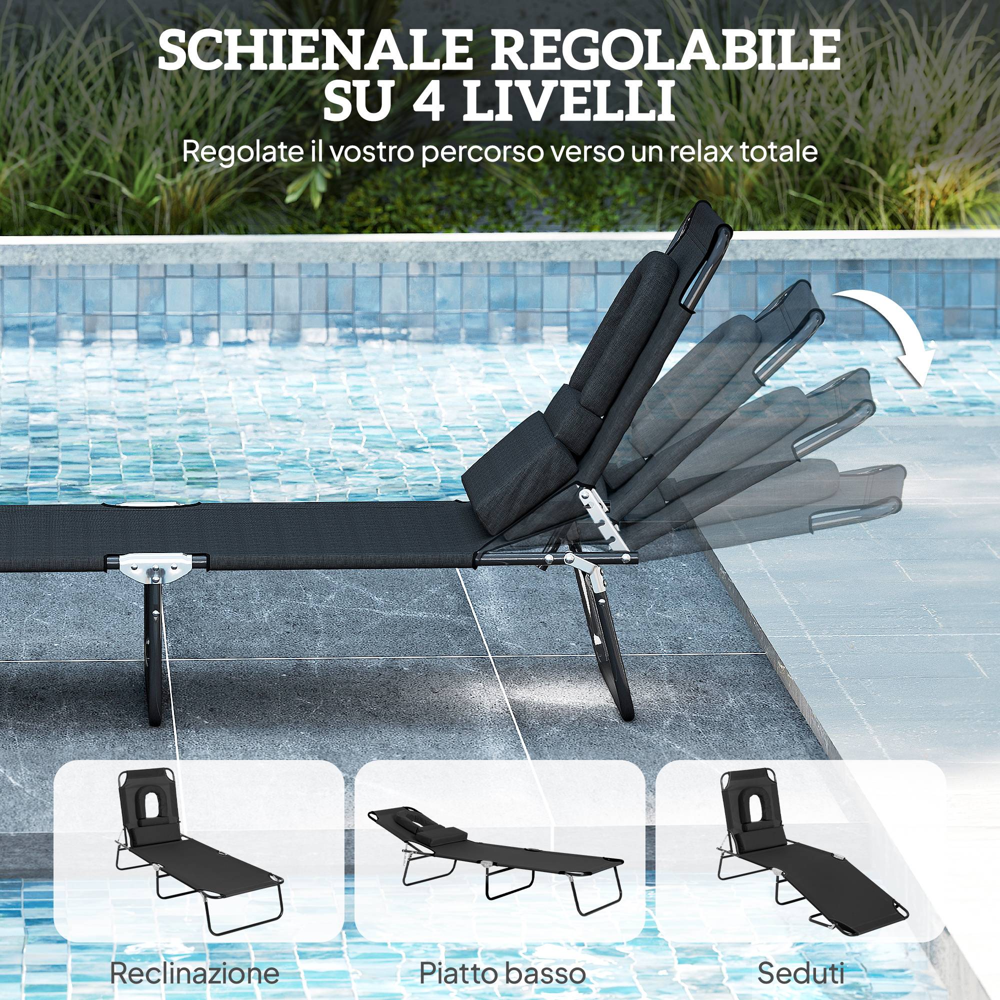 Transat pliable avec trou facial et coussins, acier et tissu oxford - Image 7