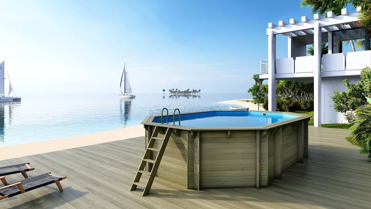 Altanka - Piscine de jardin en bois - 6,53x4,41 x H.1,42 m - avec filtration et coffre de filtration - BAS552OSP+SZA6 - Image 1
