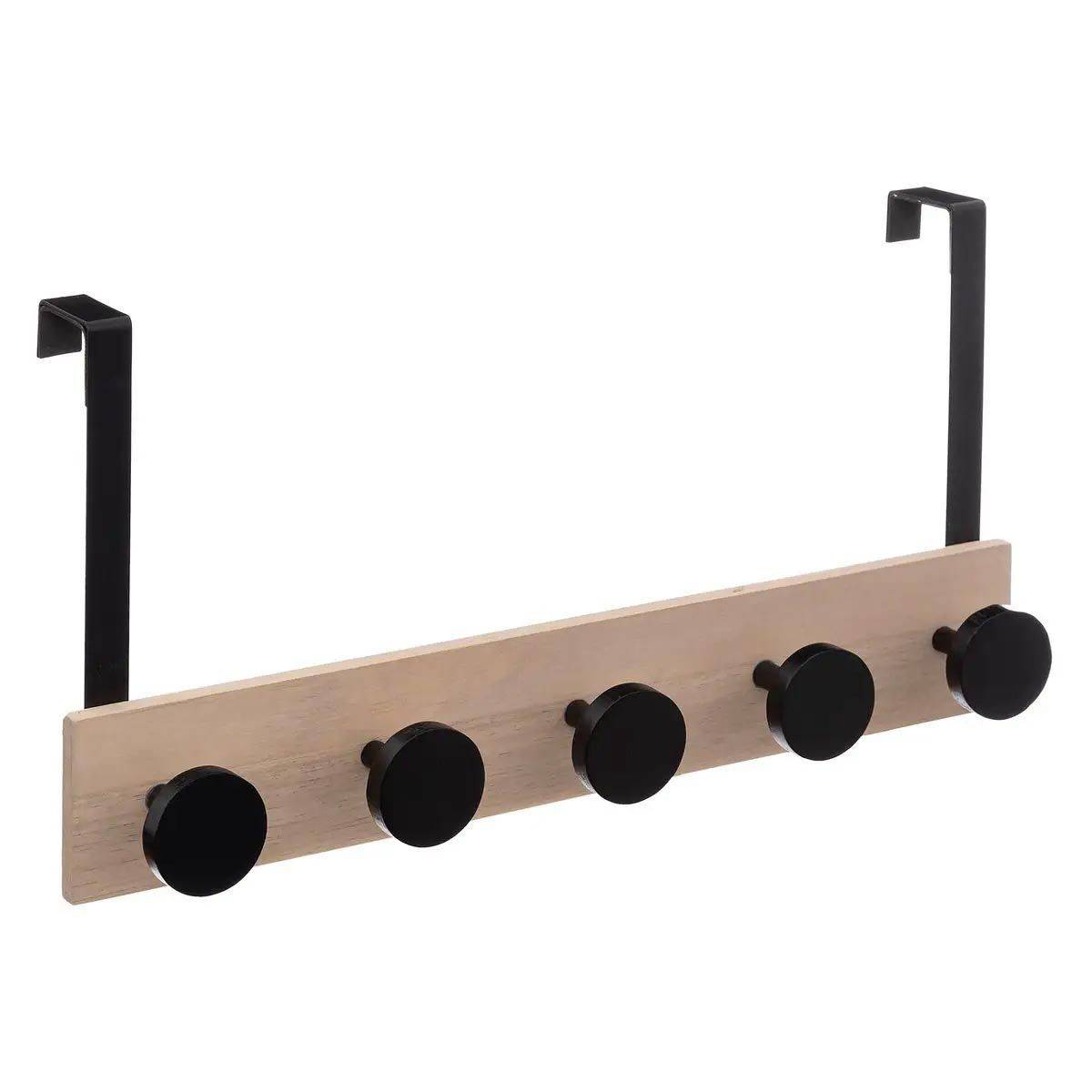 Patère de Porte en Bois "5 Têtes" 50cm Noir & Beige