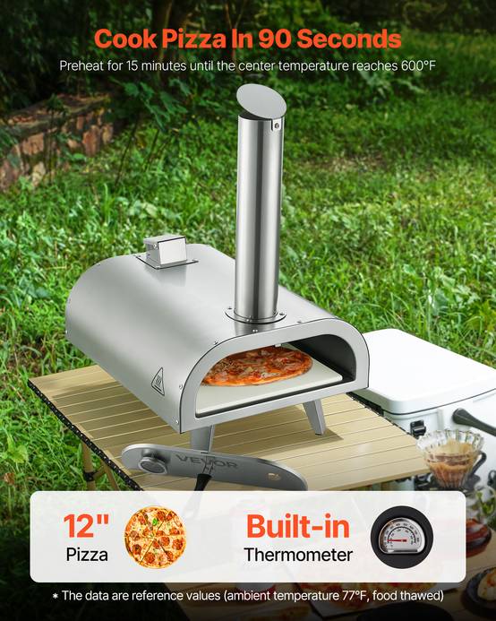 VEVOR Four pizza extérieur 305 mm, granulés bois, inox, thermomètre, pelle. - Image 2