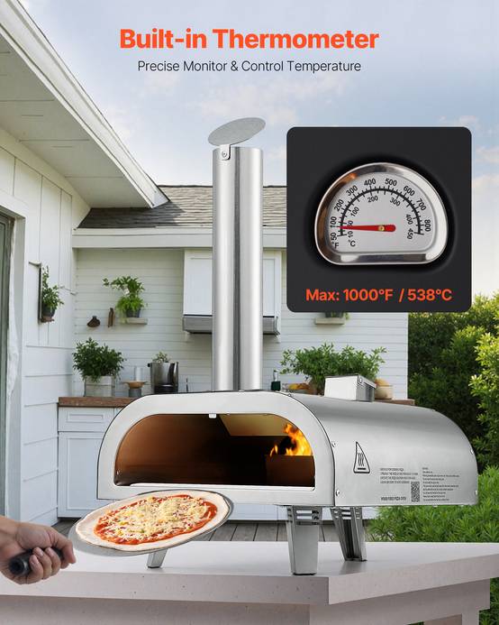 VEVOR Four pizza extérieur 305 mm, granulés bois, inox, thermomètre, pelle. - Image 4