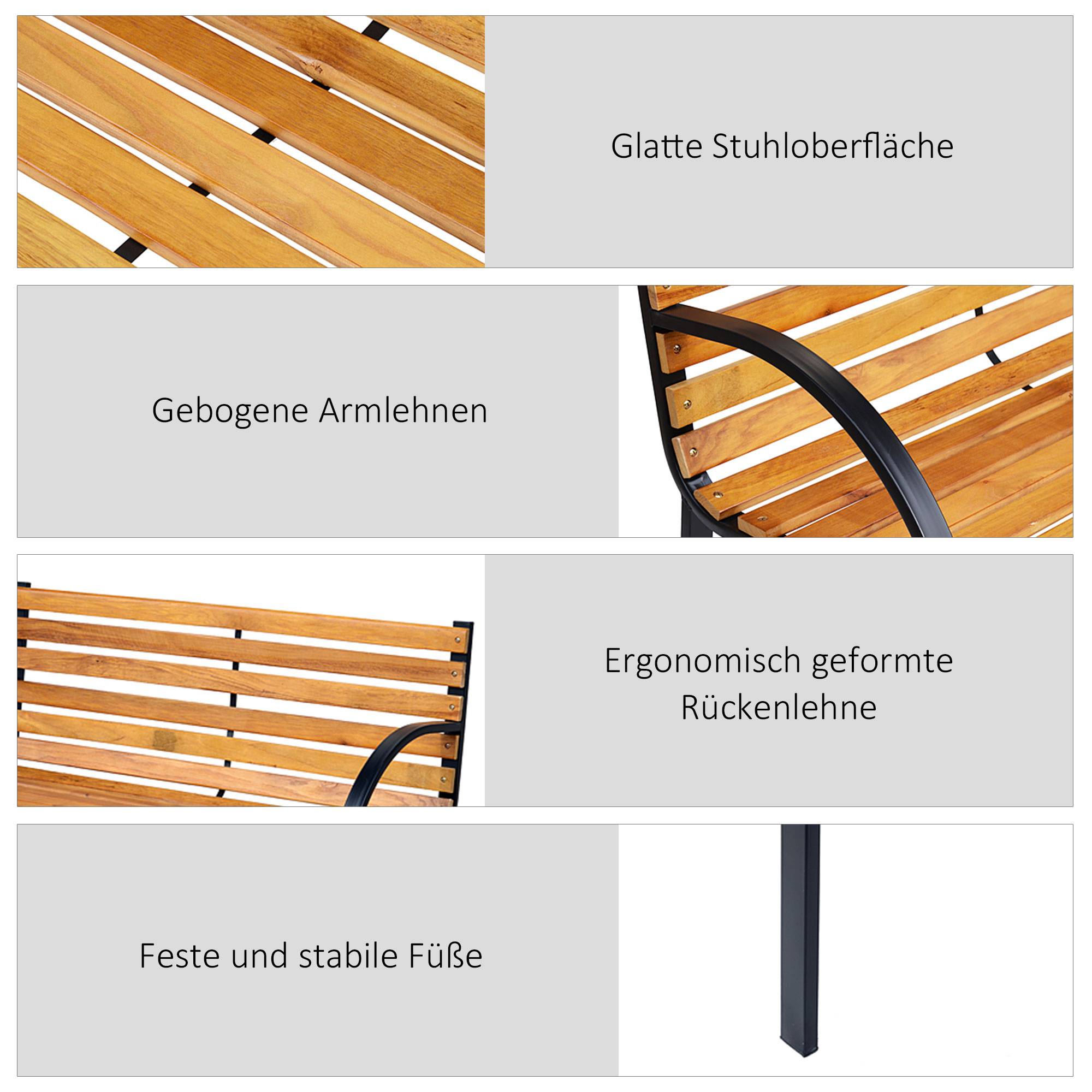 Banc de jardin, banc de parc, 2 places, acier et pin, naturel, L 122 x P 60 x H 83 cm - Image 8