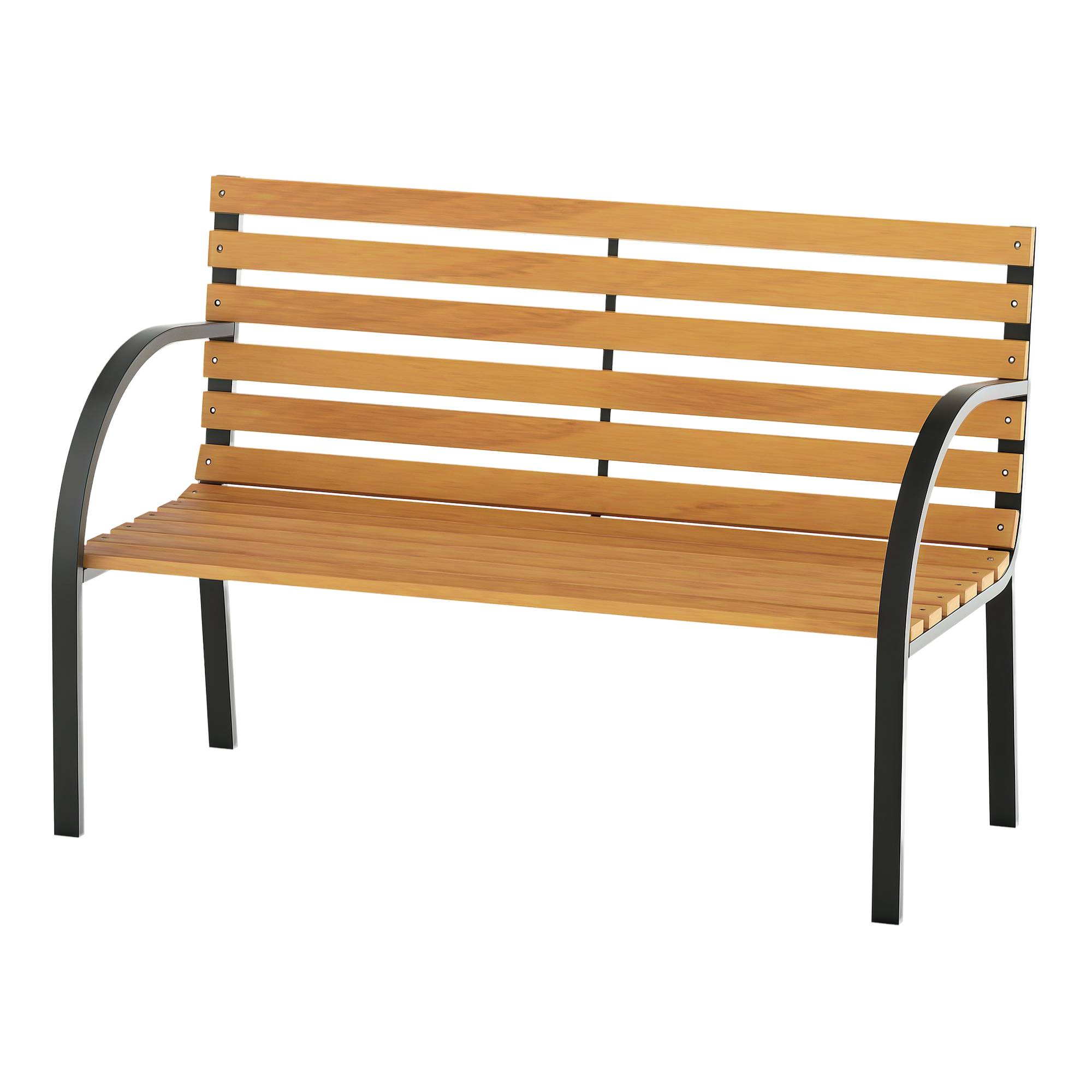 Banc de jardin, banc de parc, 2 places, acier et pin, naturel, L 122 x P 60 x H 83 cm - Image 1
