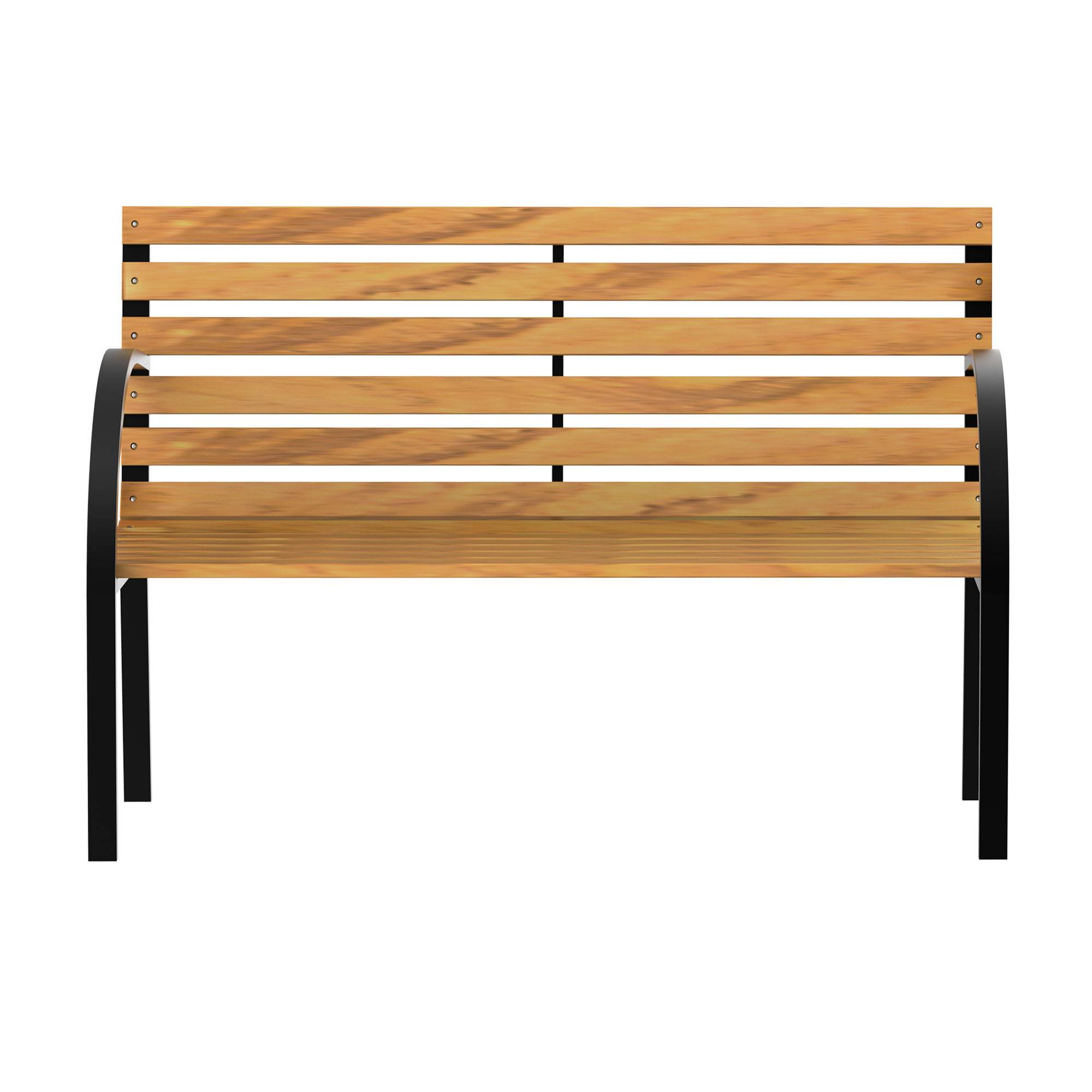 Banc de jardin, banc de parc, 2 places, acier et pin, naturel, L 122 x P 60 x H 83 cm - Image 2