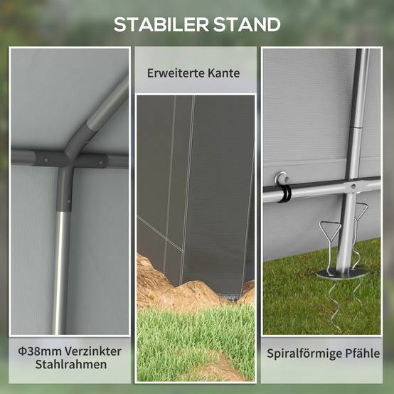 Tente de garage 2,1×3,6×2,35m gris foncé, tente de stockage protection UV, porte à fermeture éclair, hydrofuge pour moto et outils de jardin - Image 5
