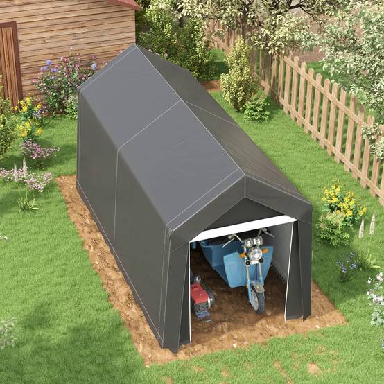Tente de garage 2,1×3,6×2,35m gris foncé, tente de stockage protection UV, porte à fermeture éclair, hydrofuge pour moto et outils de jardin - Image 8