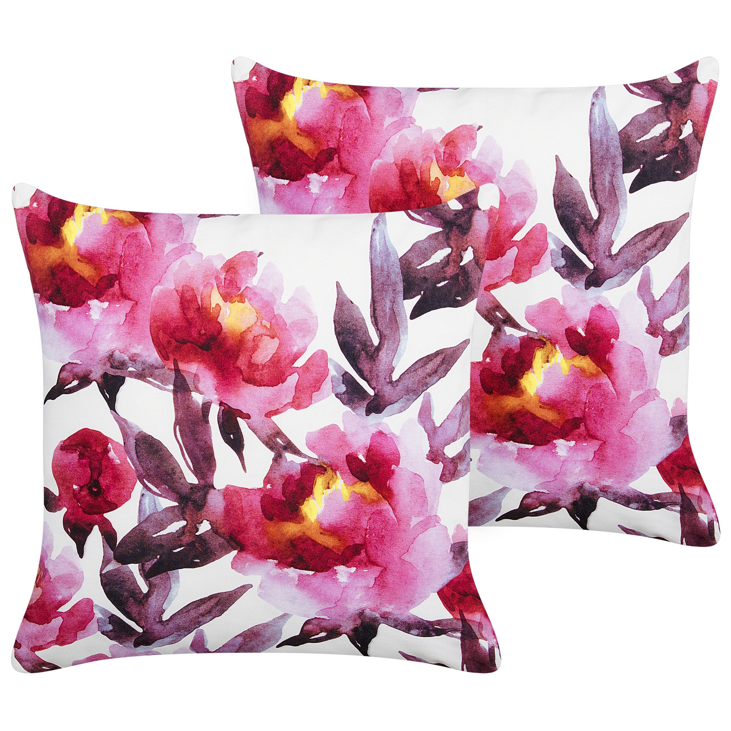 Beliani - 2 Coussins Décoratifs de Jardin Rose et Blanc à Motif Floral 45 x 45 cm Très Confortable pour l'Extérieur ou Intérieur Housses Amovibles - Image 1