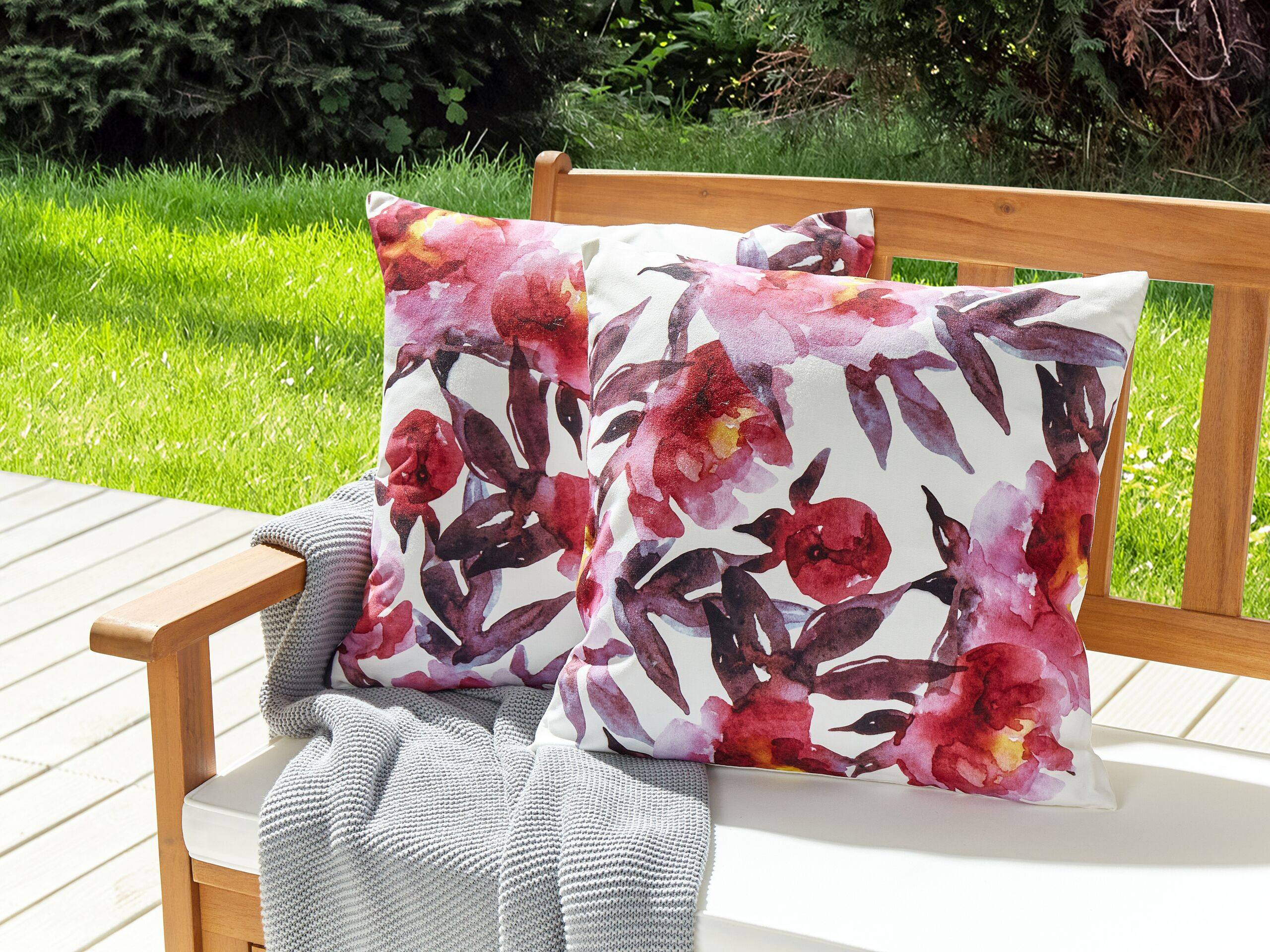 Beliani - 2 Coussins Décoratifs de Jardin Rose et Blanc à Motif Floral 45 x 45 cm Très Confortable pour l'Extérieur ou Intérieur Housses Amovibles - Image 2