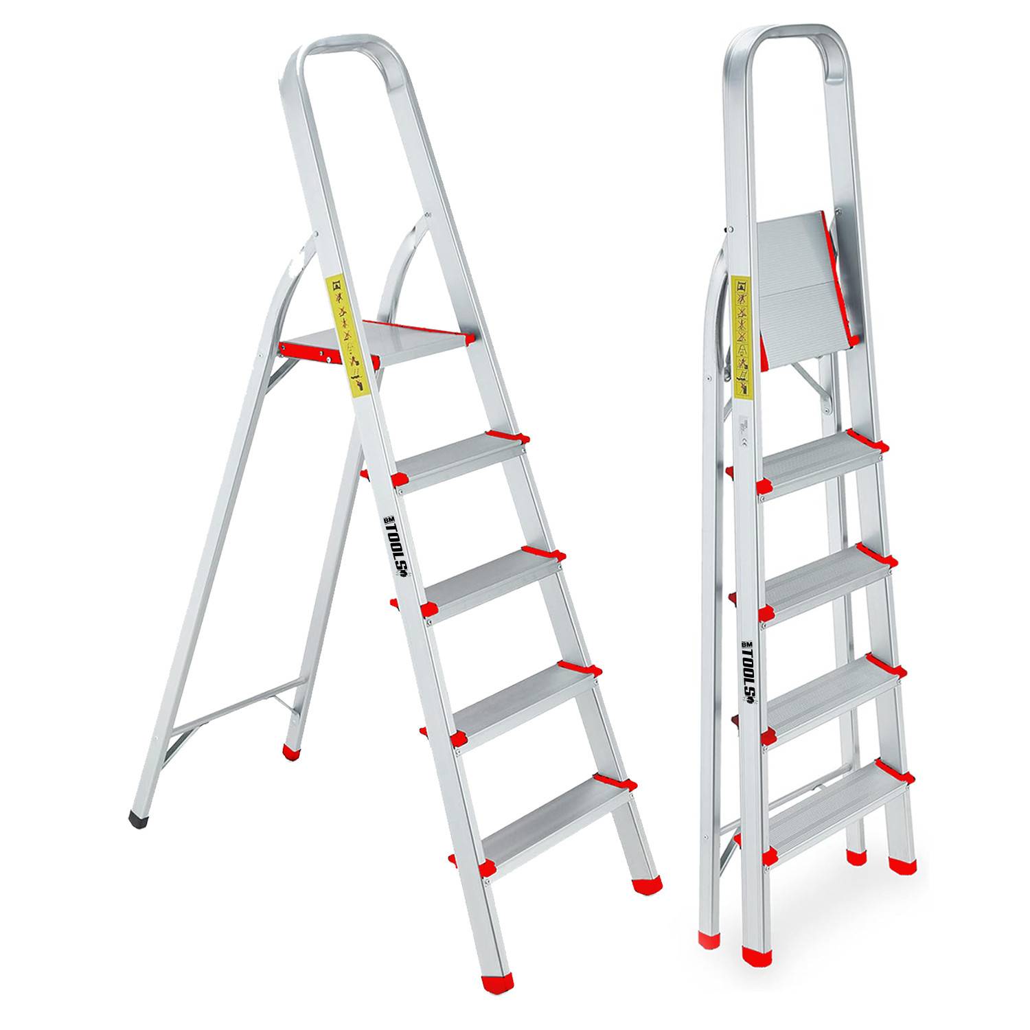 Escabeau avec 5 marches BM TOOLS BMT-ESC5-ALU - Haut. de travail : 99 cm - prend peu de place et se range facilement - en ALU - Image 2