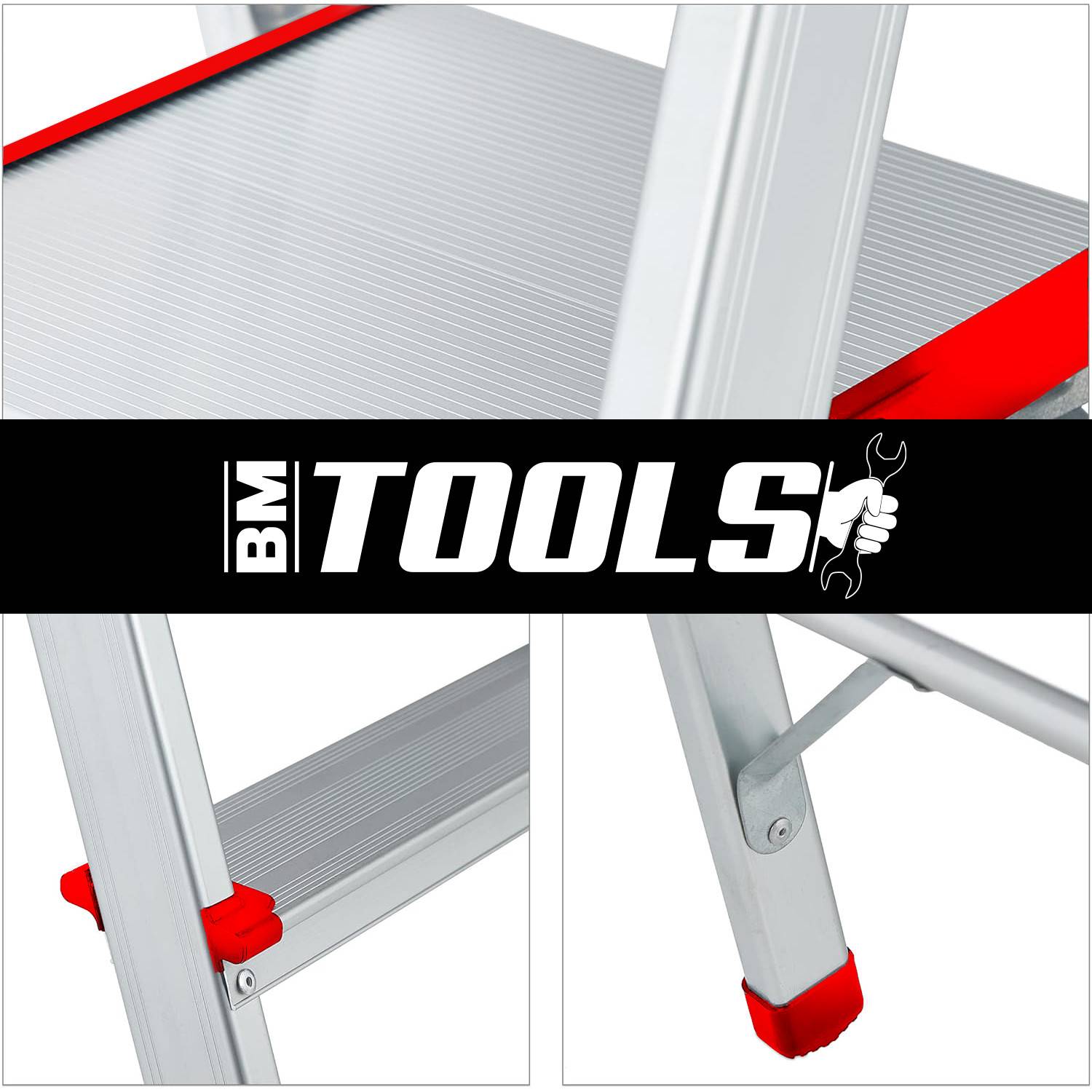 Escabeau avec 5 marches BM TOOLS BMT-ESC5-ALU - Haut. de travail : 99 cm - prend peu de place et se range facilement - en ALU - Image 3