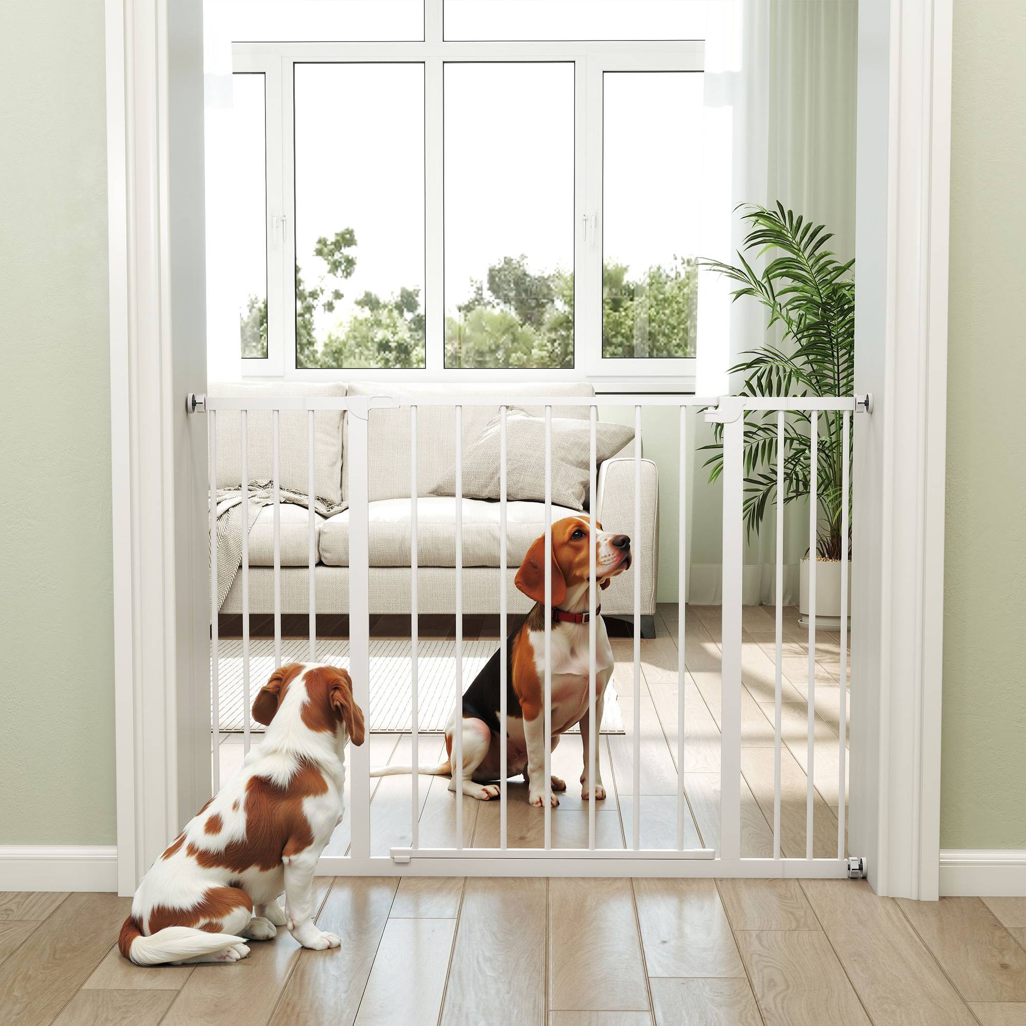 Sans Marque - Barrière de porte et escalier avec rallonges 10/15 cm, sans perçage, largeurs 76-82/86-97/101-107 cm, acier, blanc - Image 9