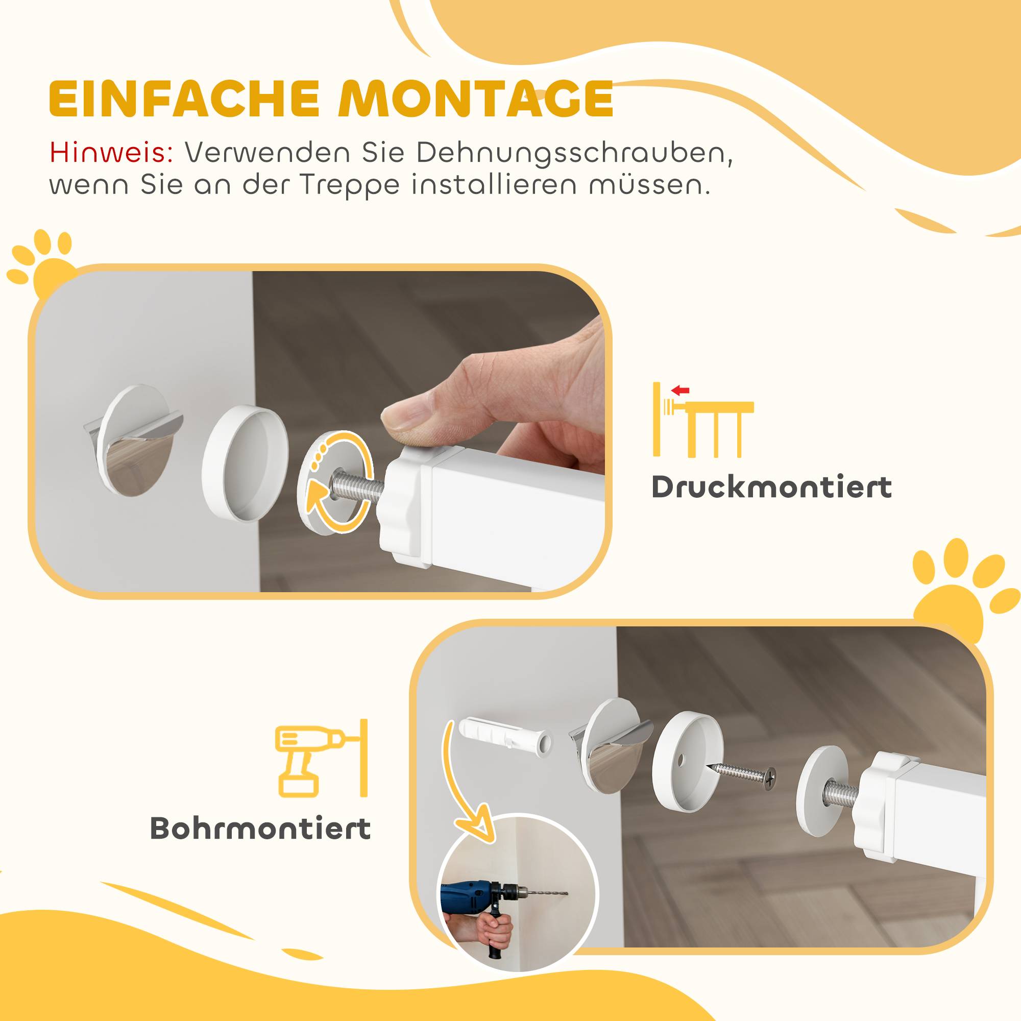 Sans Marque - Barrière de porte et escalier avec rallonges 10/15 cm, sans perçage, largeurs 76-82/86-97/101-107 cm, acier, blanc - Image 8