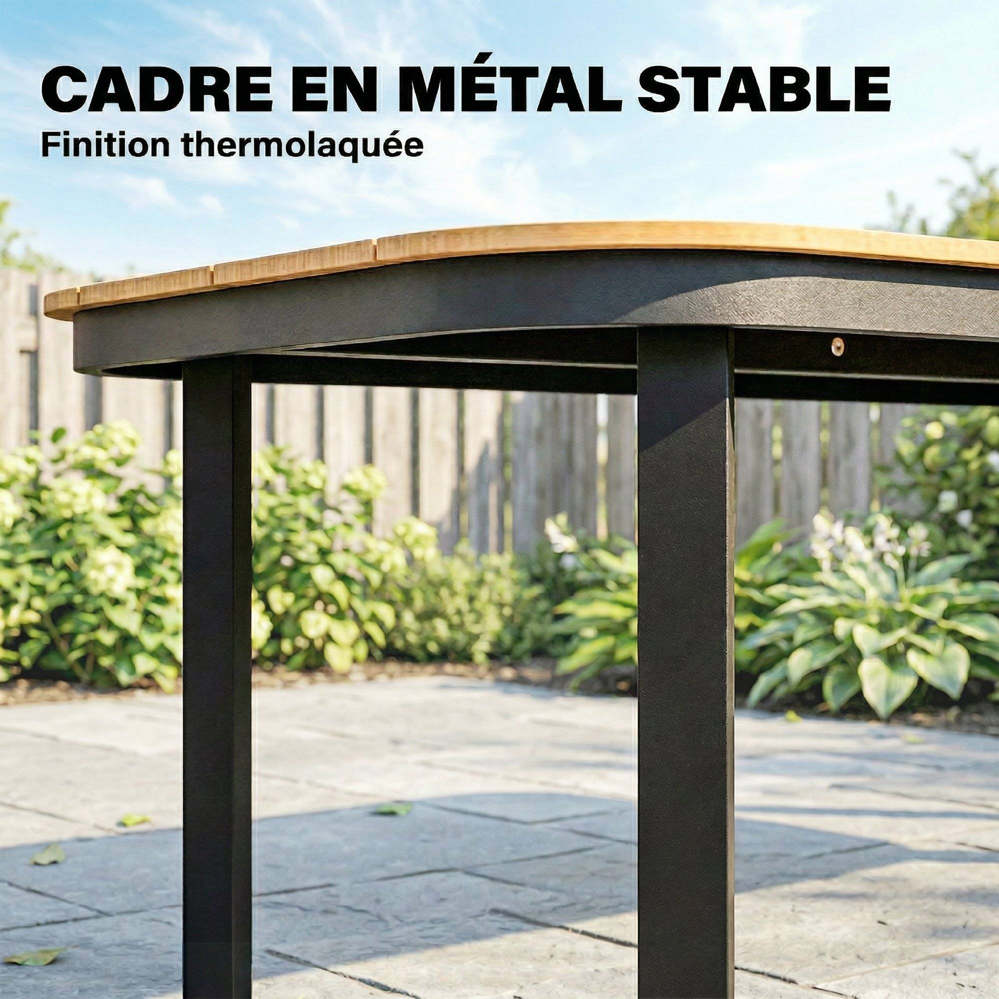 Table de Jardin Rectangulaire pour 4-6 Personnes, Plateau en WPC à Lattes, Bords Arrondis, 155x88x72cm, Naturel - Image 8