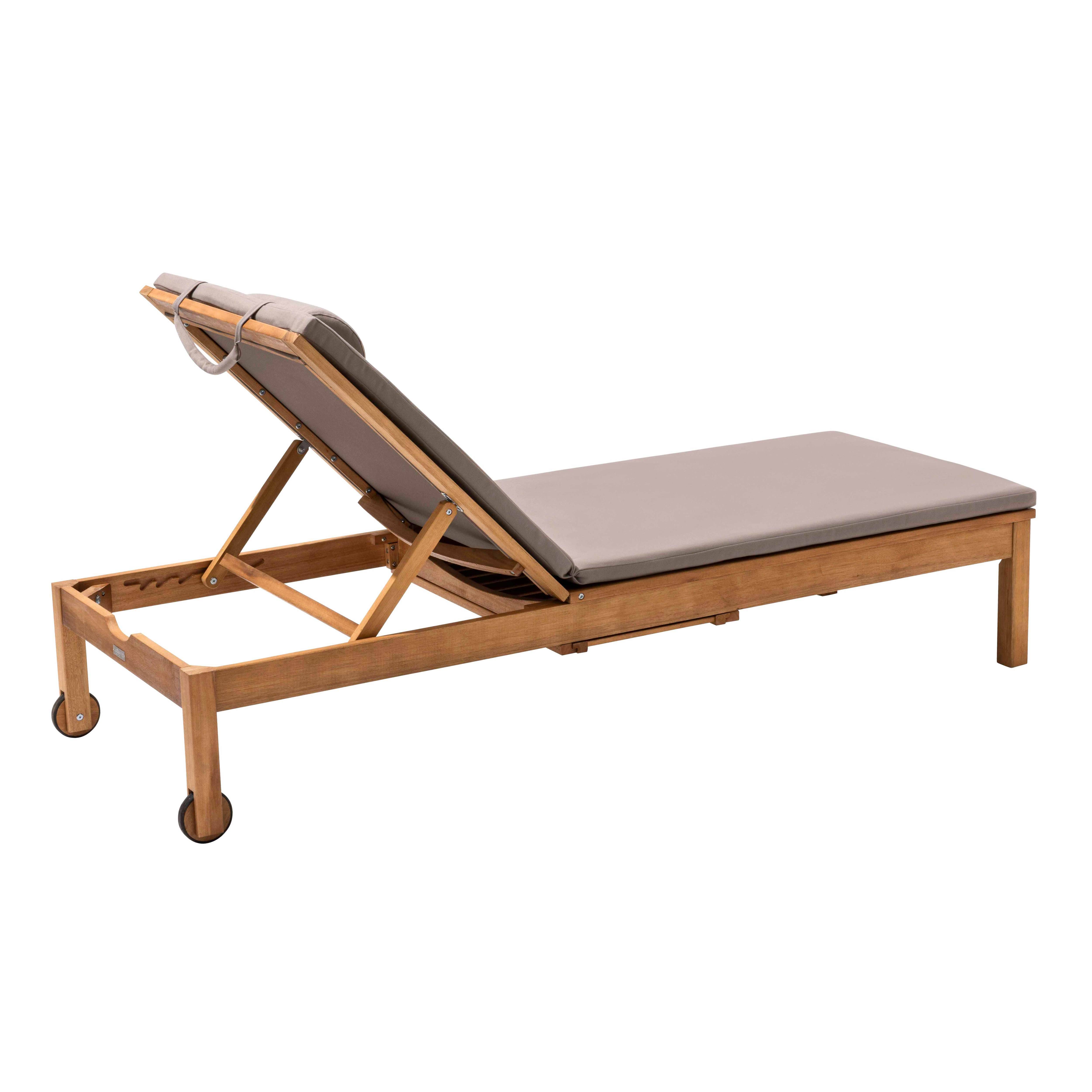 Oviala - Lot de 2 bains de soleil avec coussin et tablette en bois taupe - Oviala - Image 6