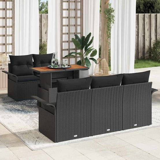Salon de jardin modulable 6 pcs Poly rotin avec rangement pour 5 amis Noir – ComfortXL Outdoor Living - Image 1
