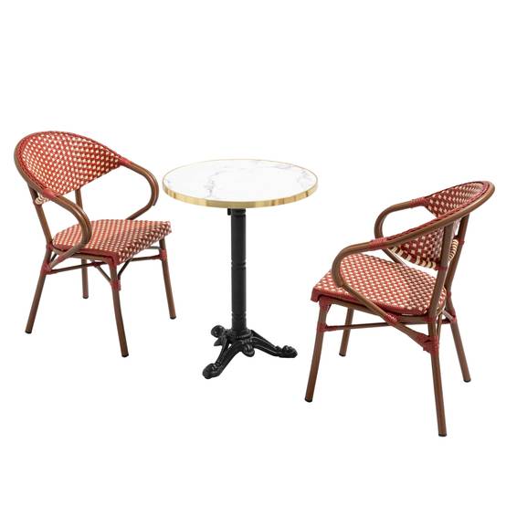 Oviala - Table de terrasse 60cm inclinable marbre blanc et 2 chaises rouge Montmartre - Oviala - Image 1