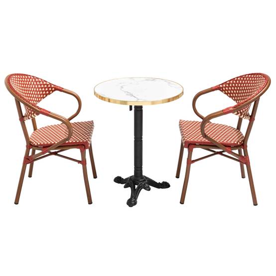 Oviala - Table de terrasse 60cm inclinable marbre blanc et 2 chaises rouge Montmartre - Oviala - Image 5