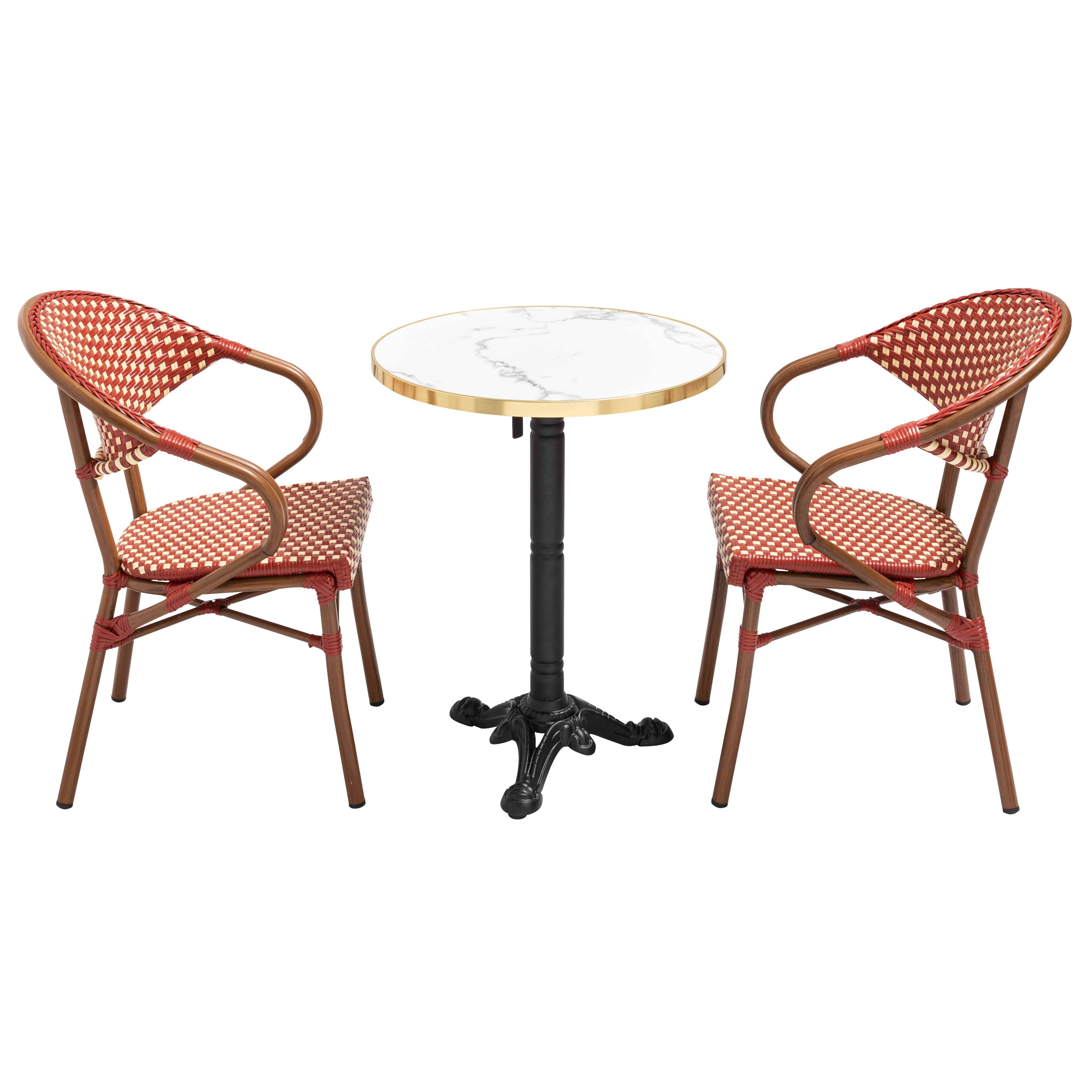 Oviala - Table de terrasse 60cm inclinable marbre blanc et 2 chaises rouge Montmartre - Oviala - Image 5