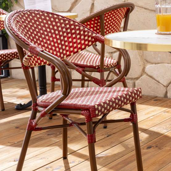 Oviala - Table de terrasse 60cm inclinable marbre blanc et 2 chaises rouge Montmartre - Oviala - Image 2
