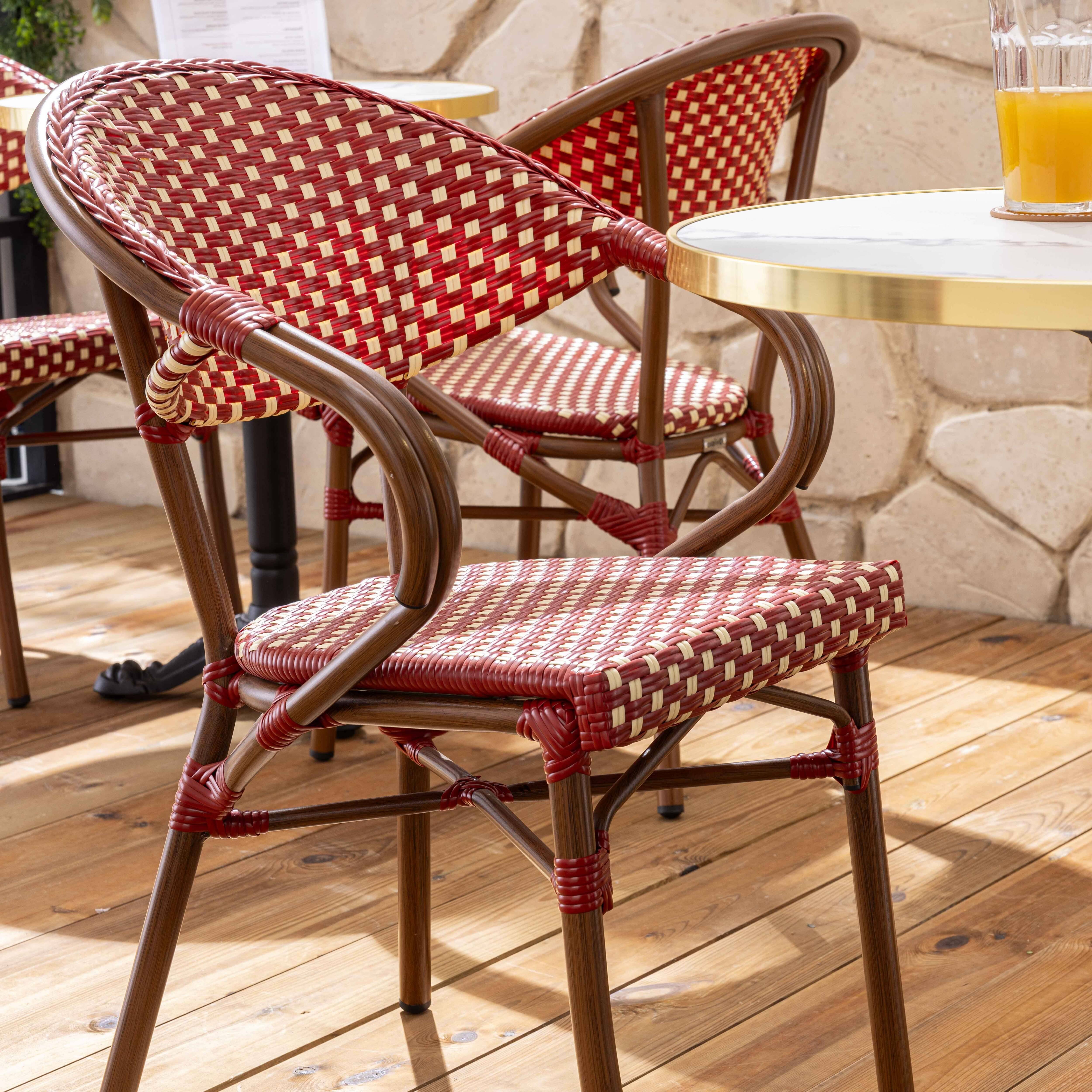 Oviala - Table de terrasse 60cm inclinable marbre blanc et 2 chaises rouge Montmartre - Oviala - Image 2