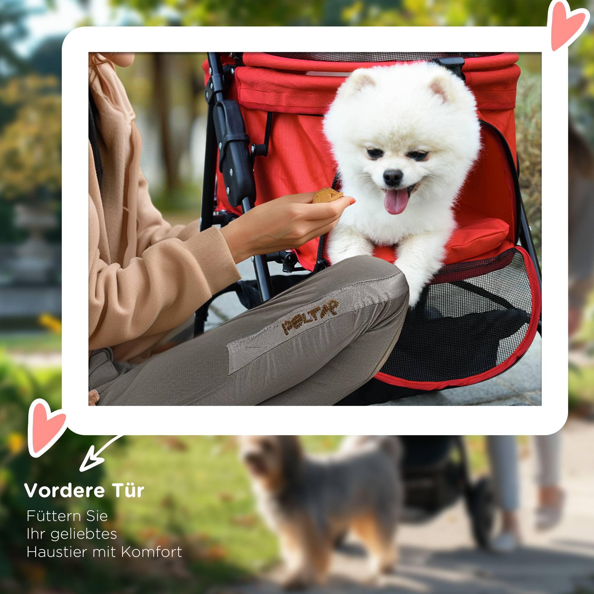 Poussette pour chien, pliable, fenêtre en filet, capote amovible, porte-gobelet, panier de rangement, structure en métal, rouge, 67 x 45 x 96 cm - Image 9