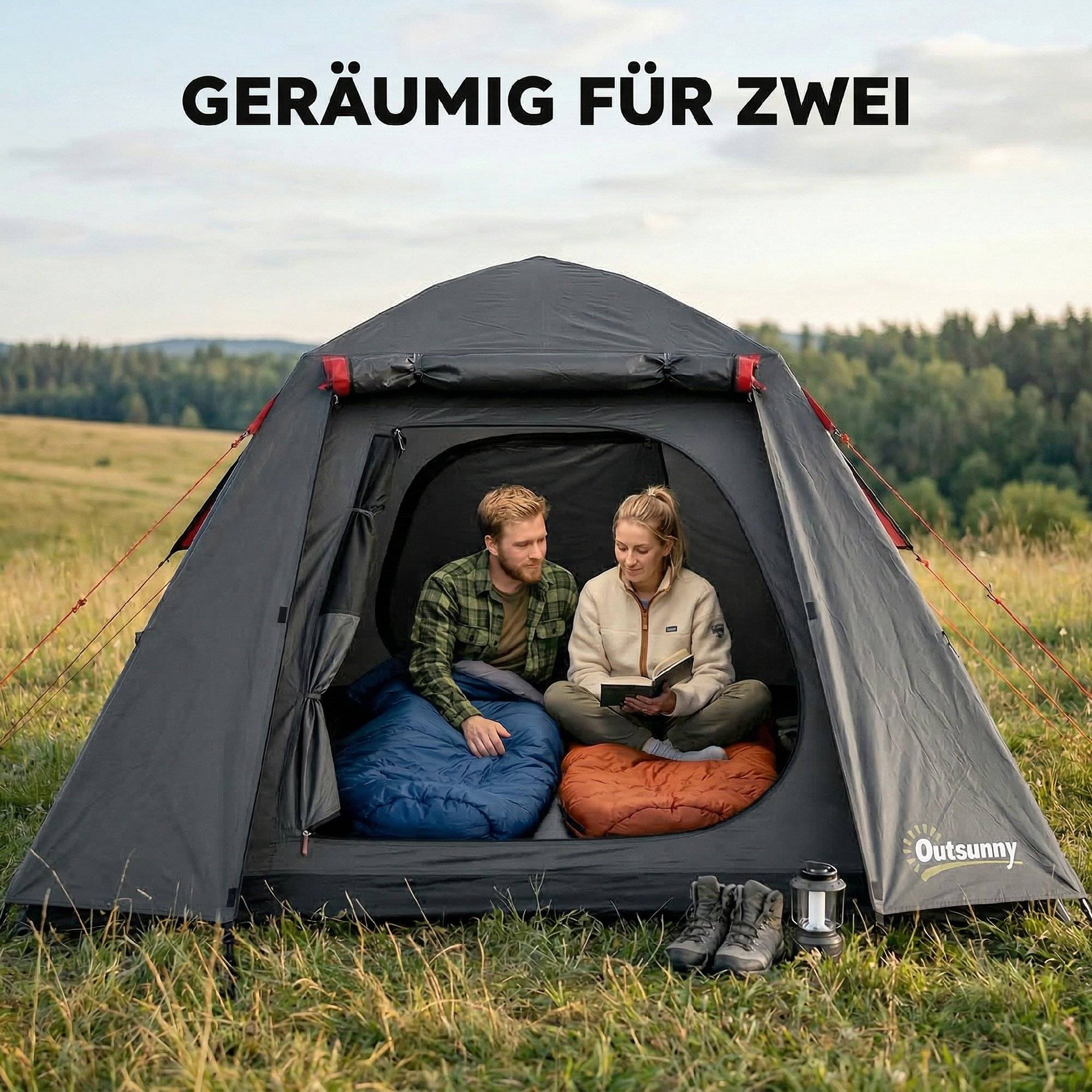 Sans Marque - Tente camping 2 pers., 3000mm imperméable+vent, dôme, 2 portes, 2 fenêtres mesh, 2 fenêtres latérales, sac - Image 6