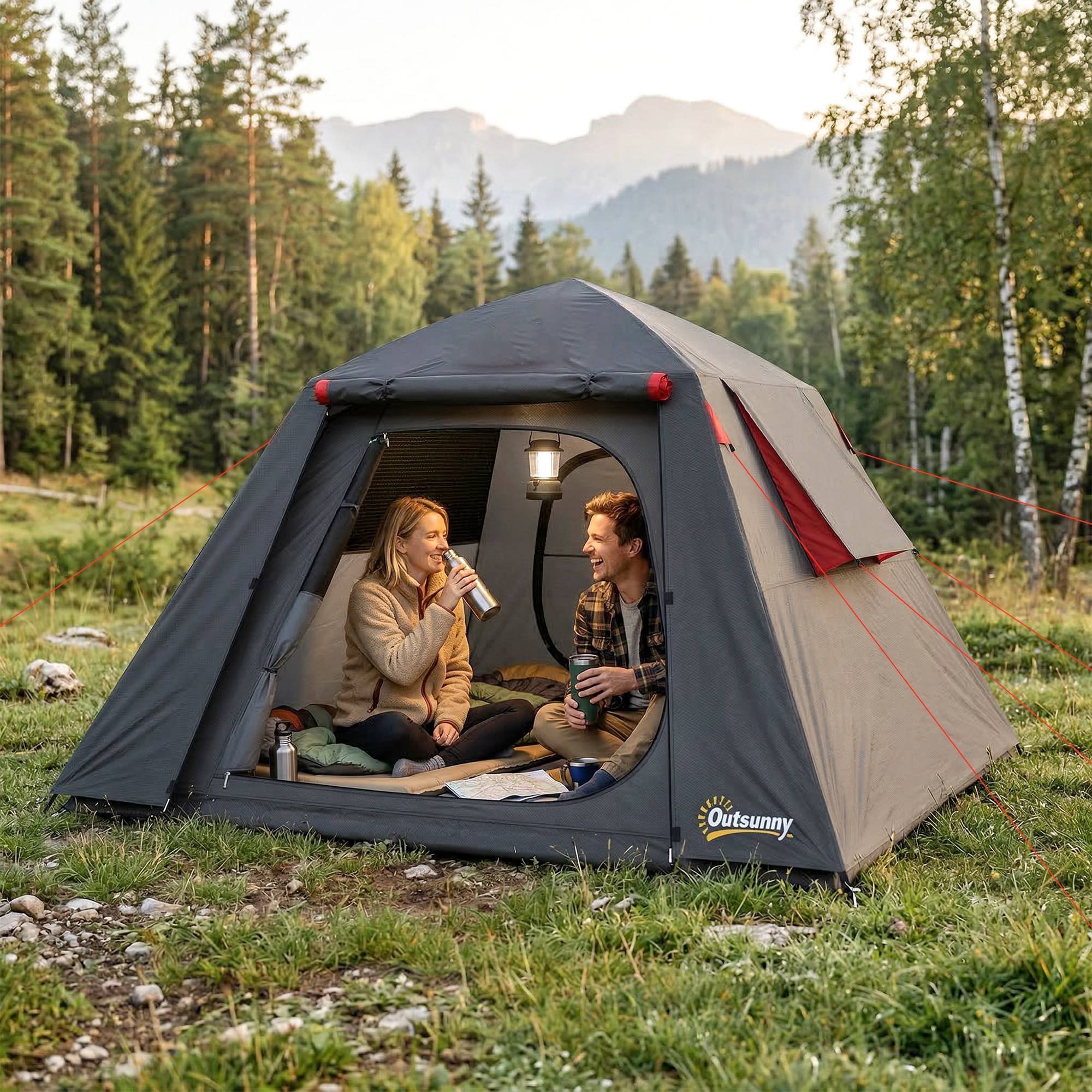 Sans Marque - Tente camping 2 pers., 3000mm imperméable+vent, dôme, 2 portes, 2 fenêtres mesh, 2 fenêtres latérales, sac - Image 3